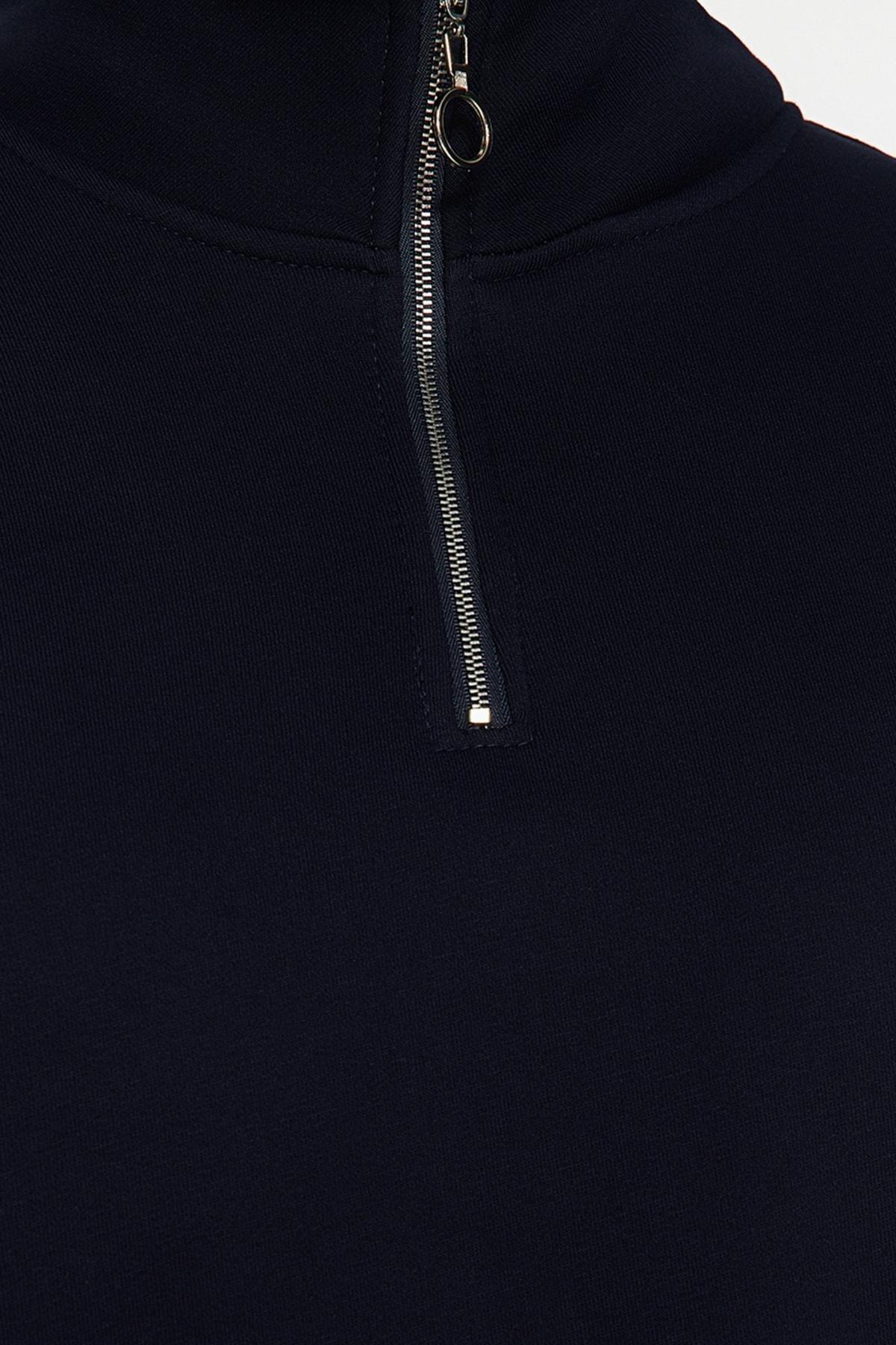 Trendyol - Navy Plus Size Zipper Fleece Sweatshirt