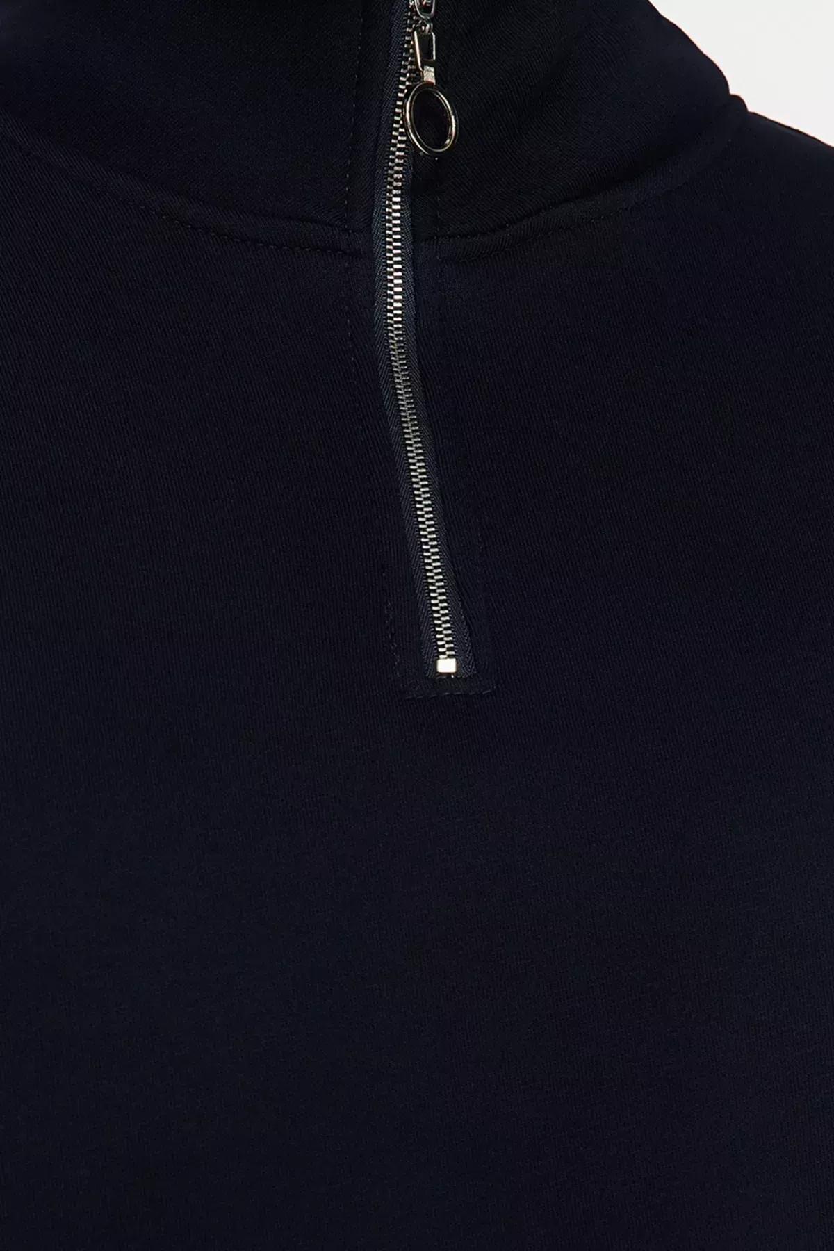 Navy Plus Size Zipper Fleece Sweatshirt, C101_1712, large image number 4