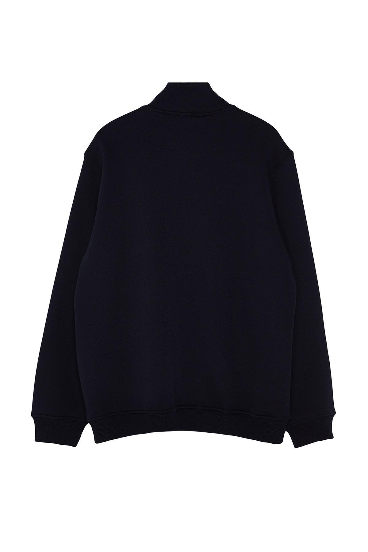 Trendyol - Navy Plus Size Zipper Fleece Sweatshirt
