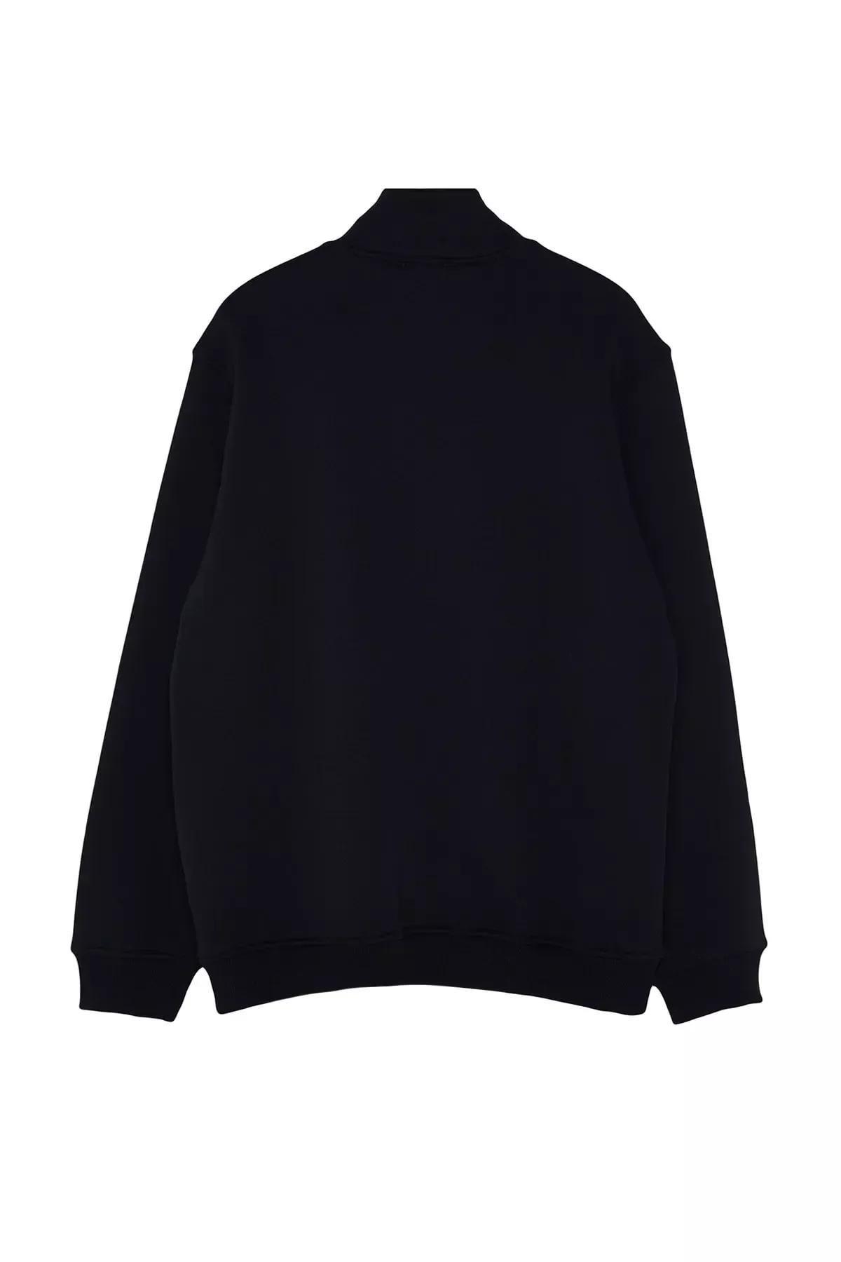 Navy Plus Size Zipper Fleece Sweatshirt, C101_1712, large image number 5