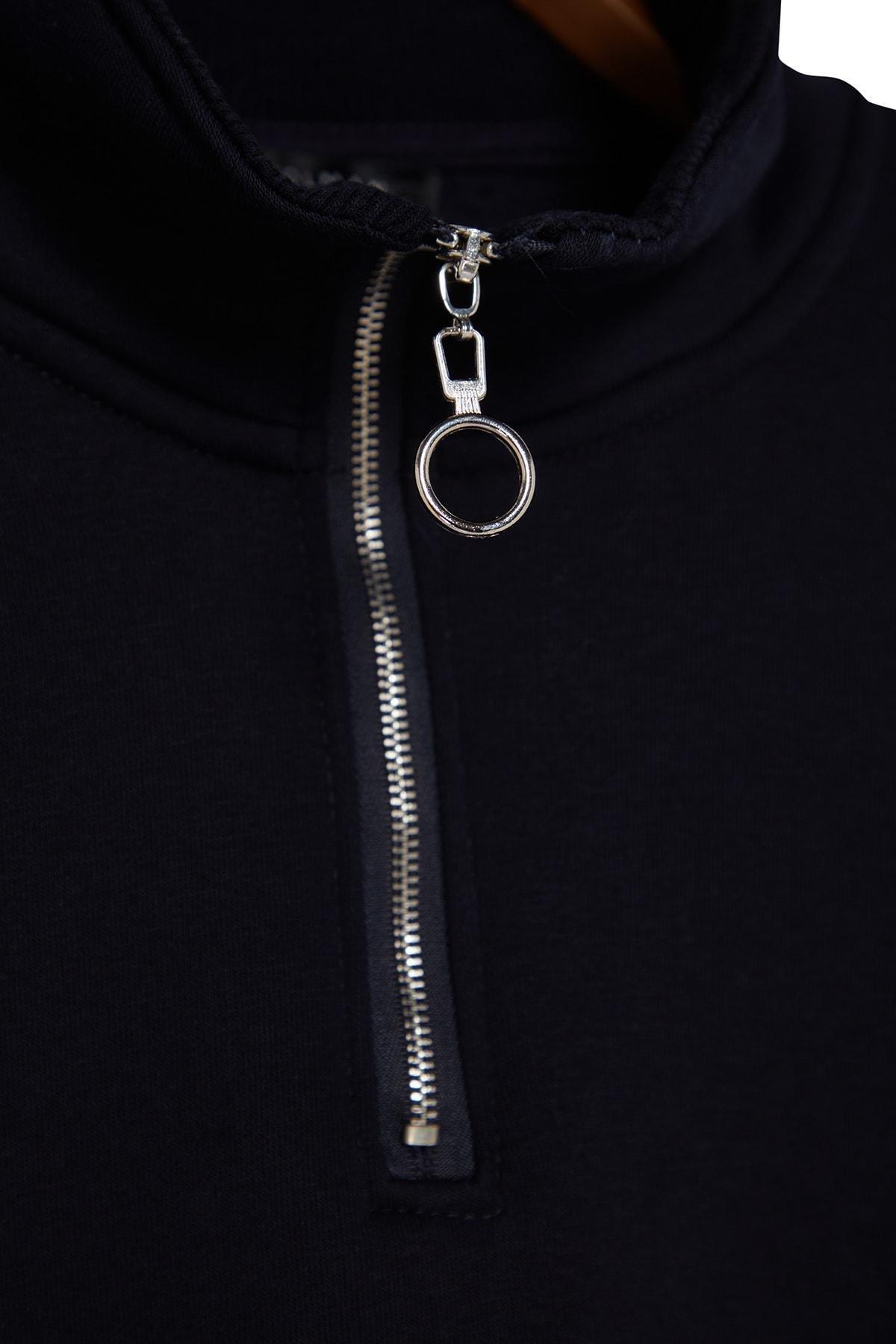 Navy Plus Size Zipper Fleece Sweatshirt, , large image number 6