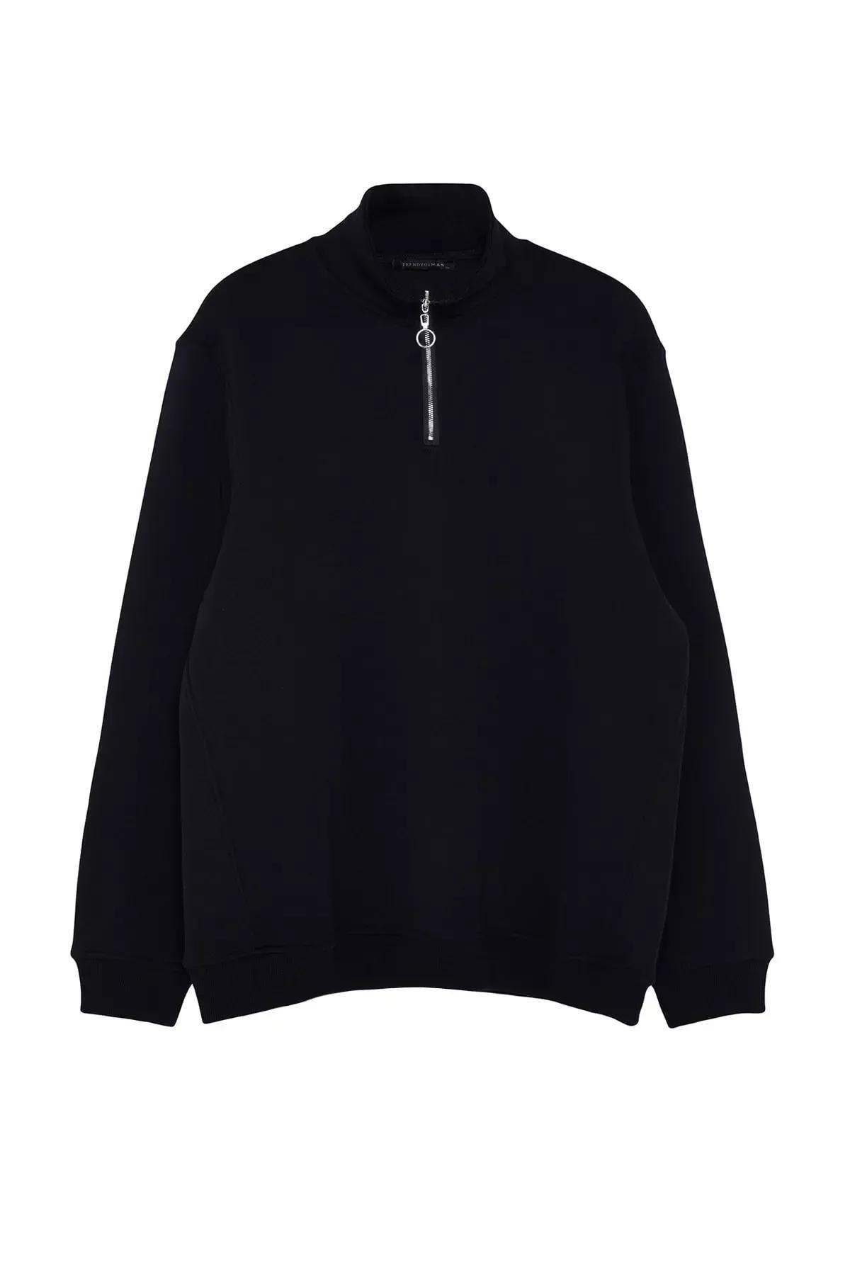 Navy Plus Size Zipper Fleece Sweatshirt, C101_1712, large image number 7
