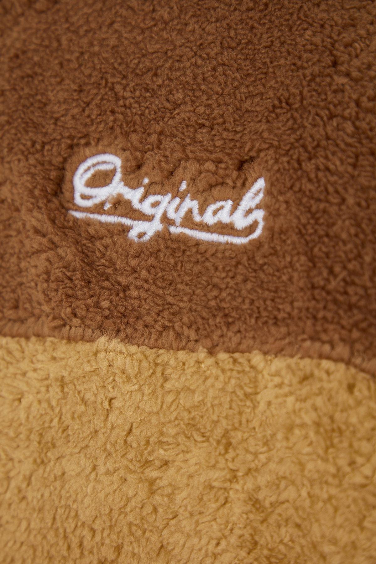 Beige Oversized Zippered Fleece Sweatshirt, CAMEL, large image number 7