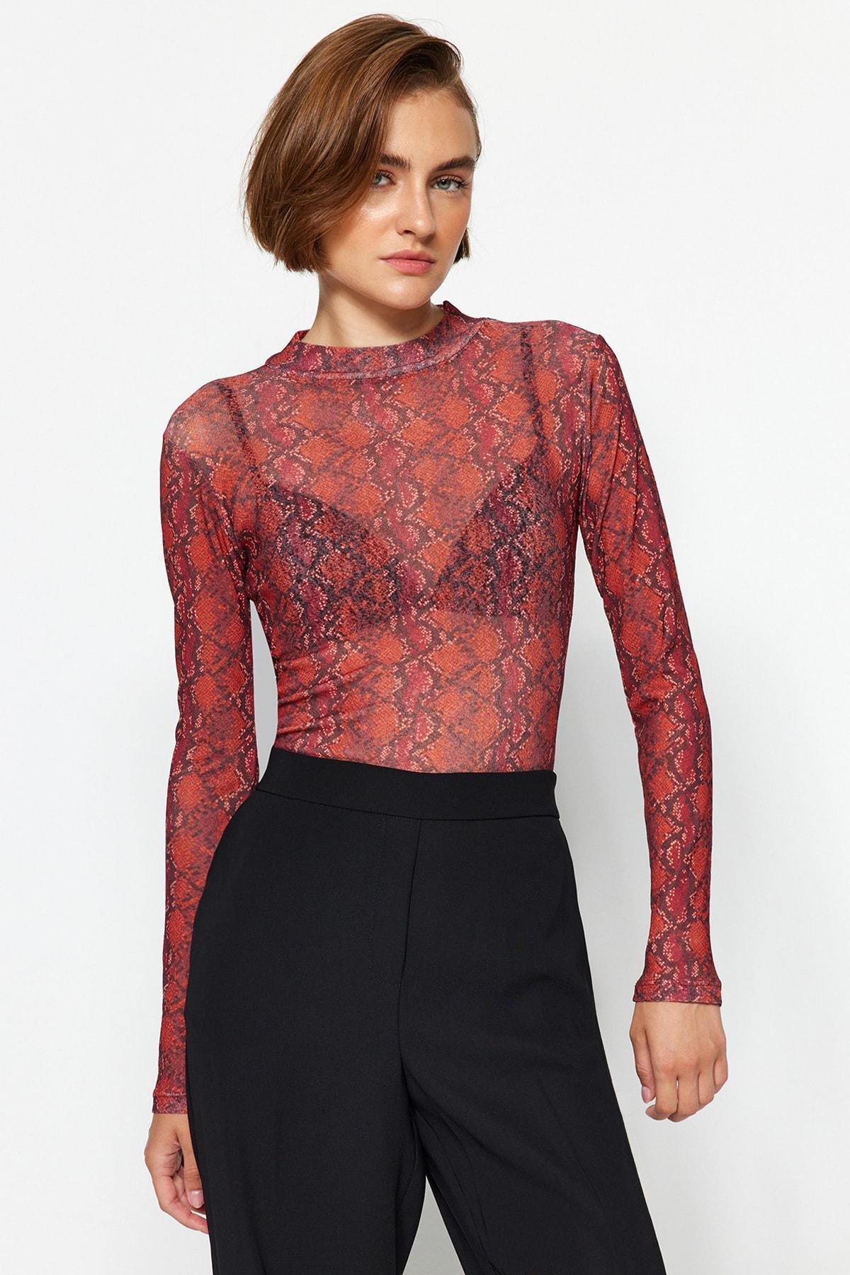 Trendyol - Red Glittery Knitted Blouse