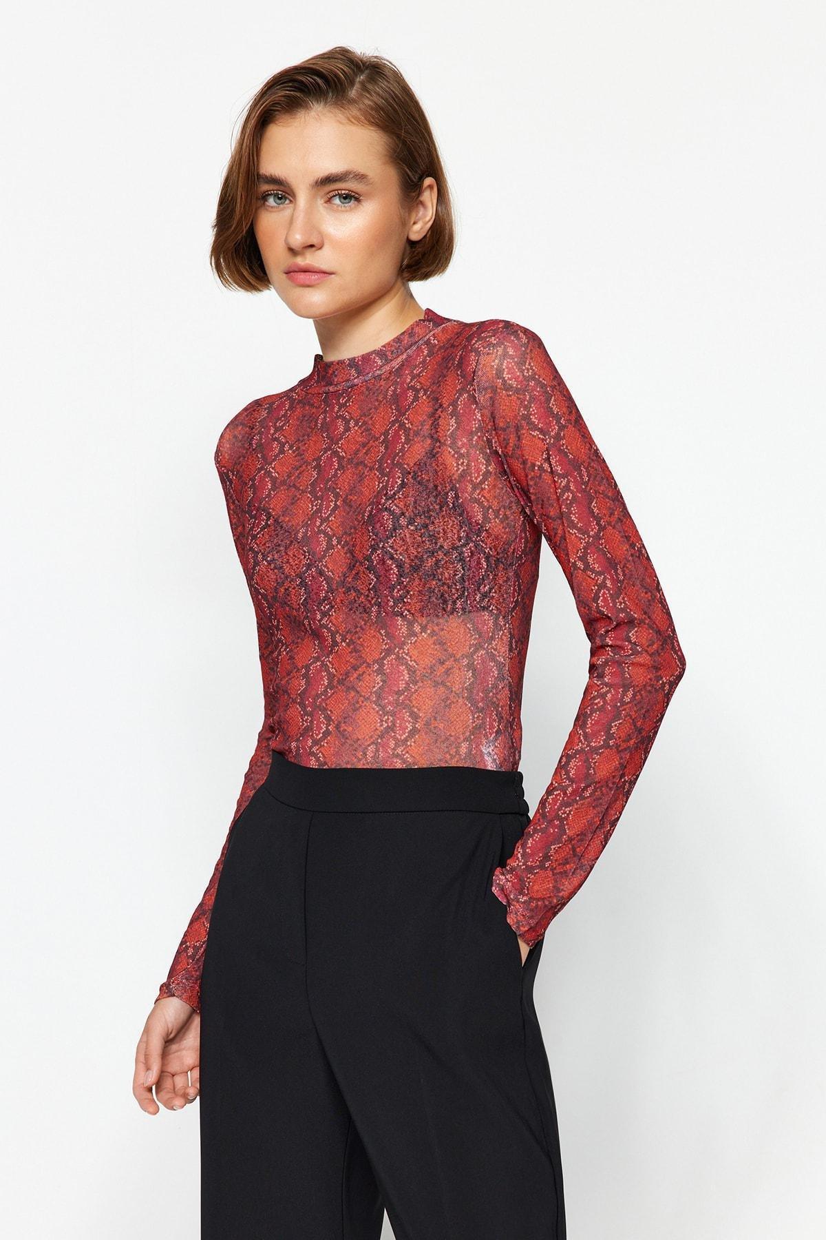 Trendyol - Red Glittery Knitted Blouse