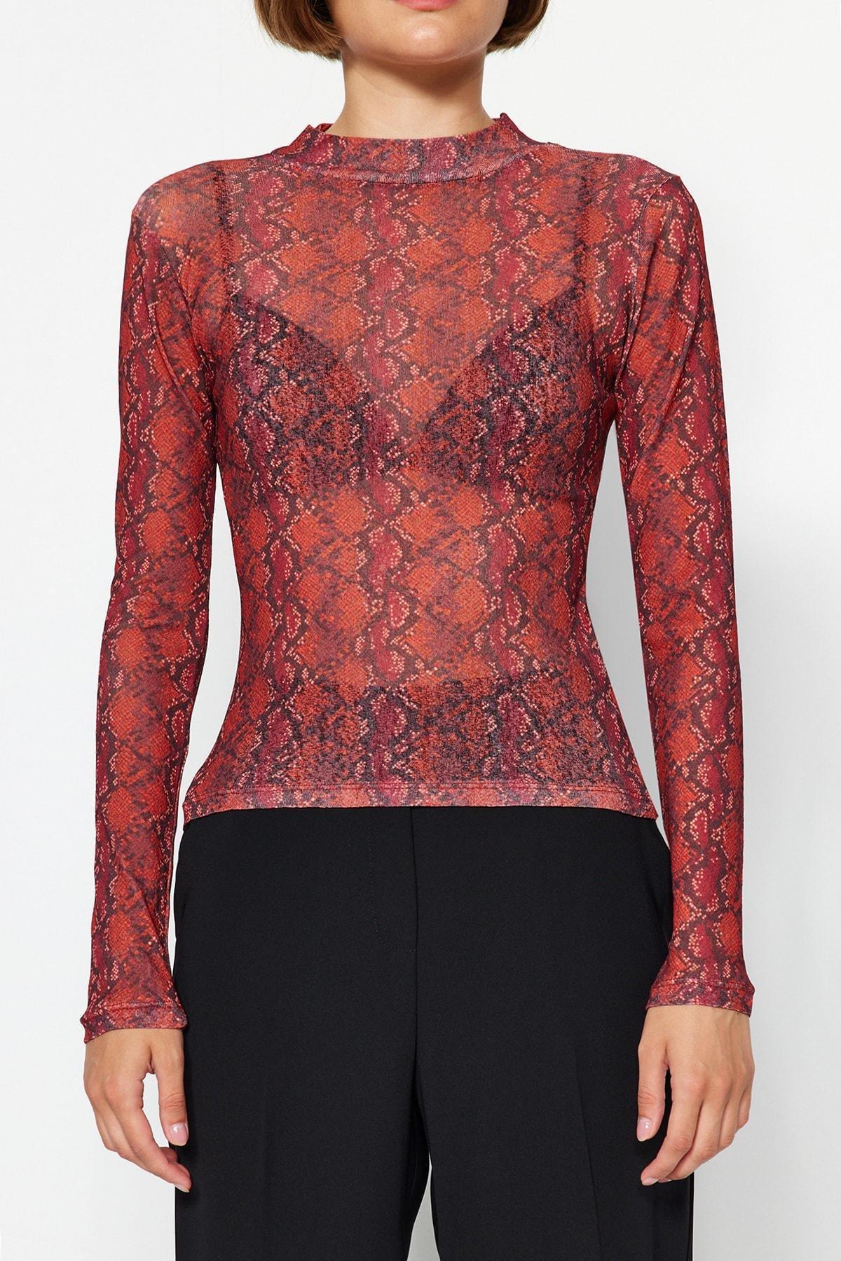 Trendyol - Red Glittery Knitted Blouse