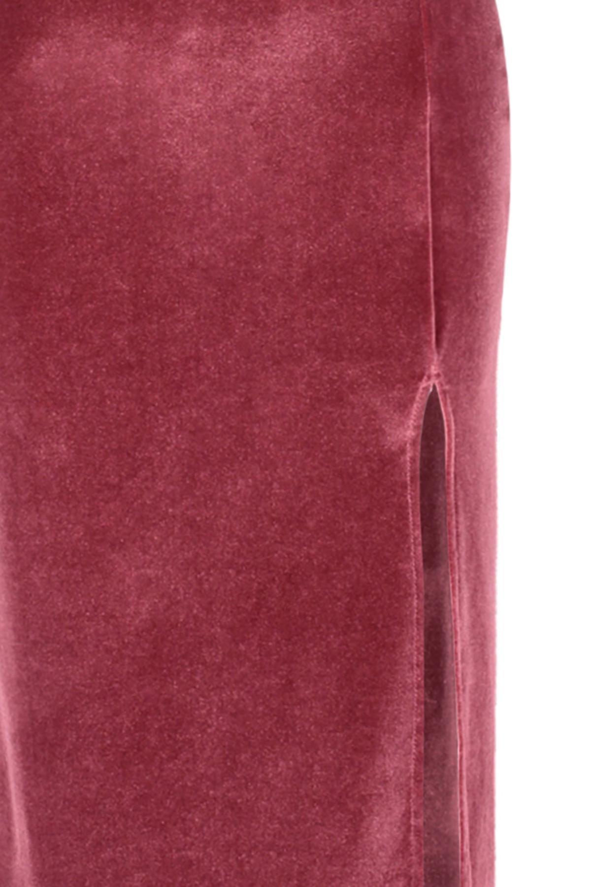 Pink Velvet Slit Knitted Midi Skirt, C101_1633, large image number 6