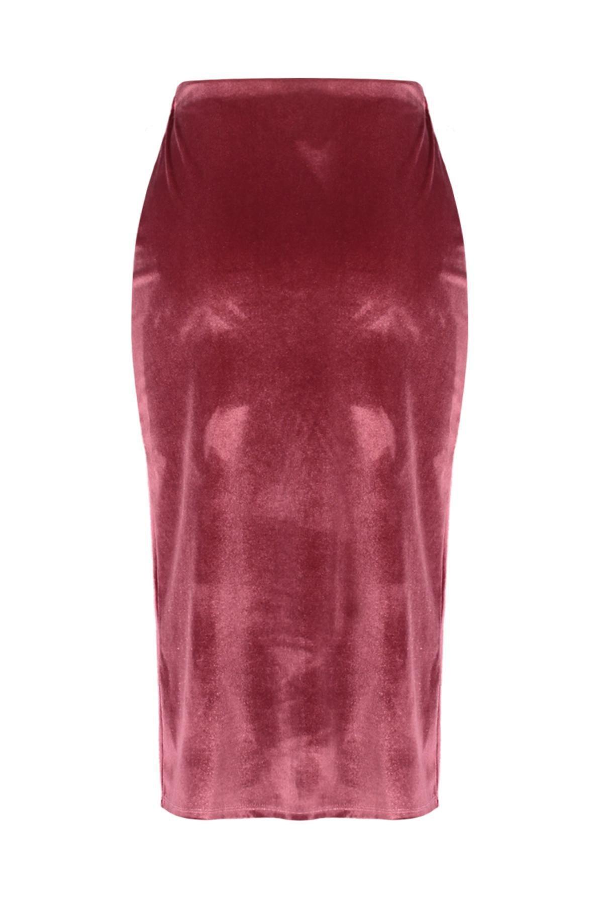 Pink Velvet Slit Knitted Midi Skirt, C101_1633, large image number 7