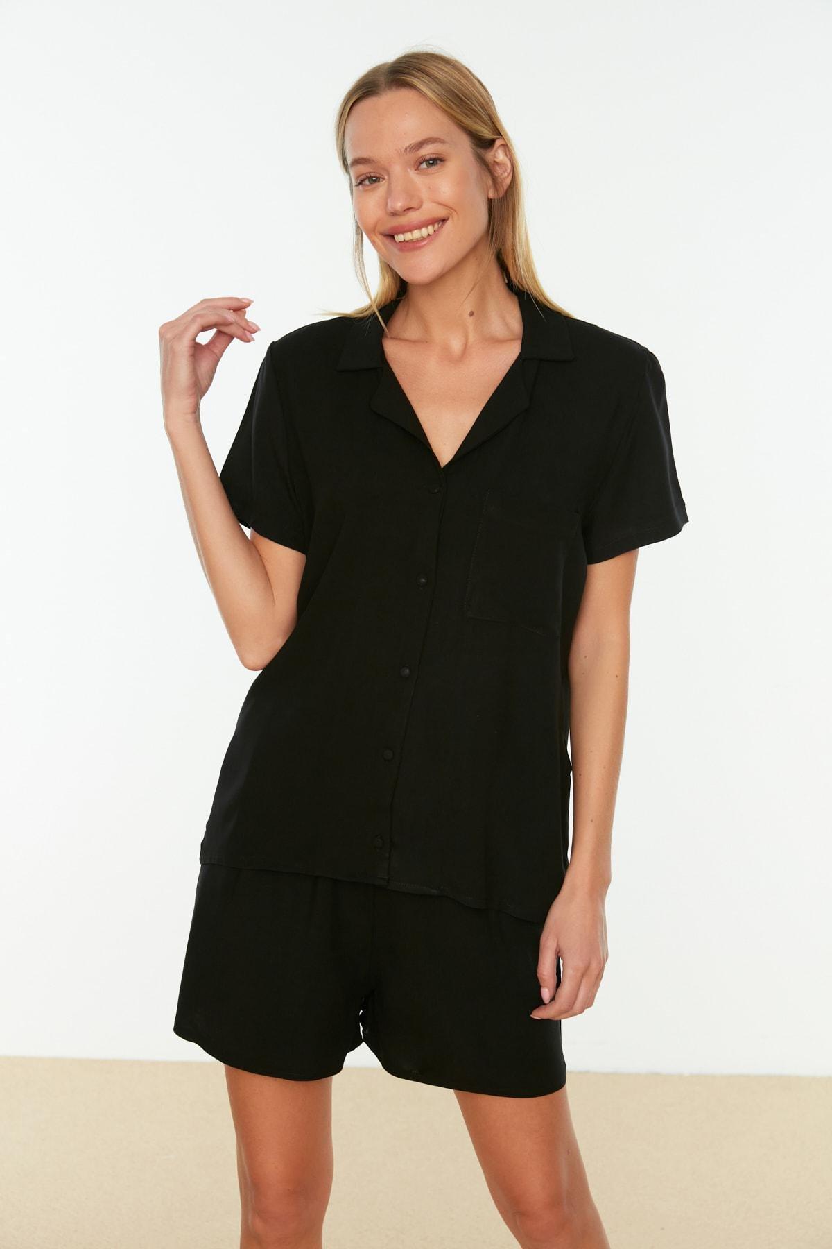 Black Plain Pajama Set, Black, large image number 0
