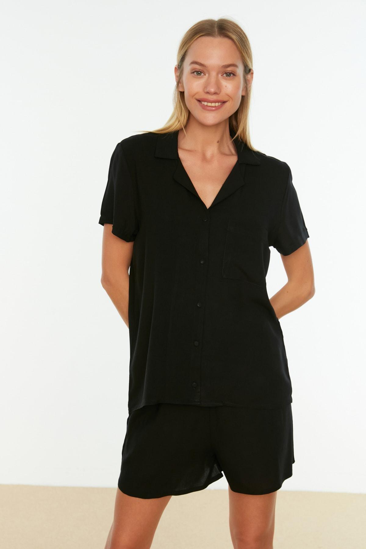 Black Plain Pajama Set, Black, large image number 1