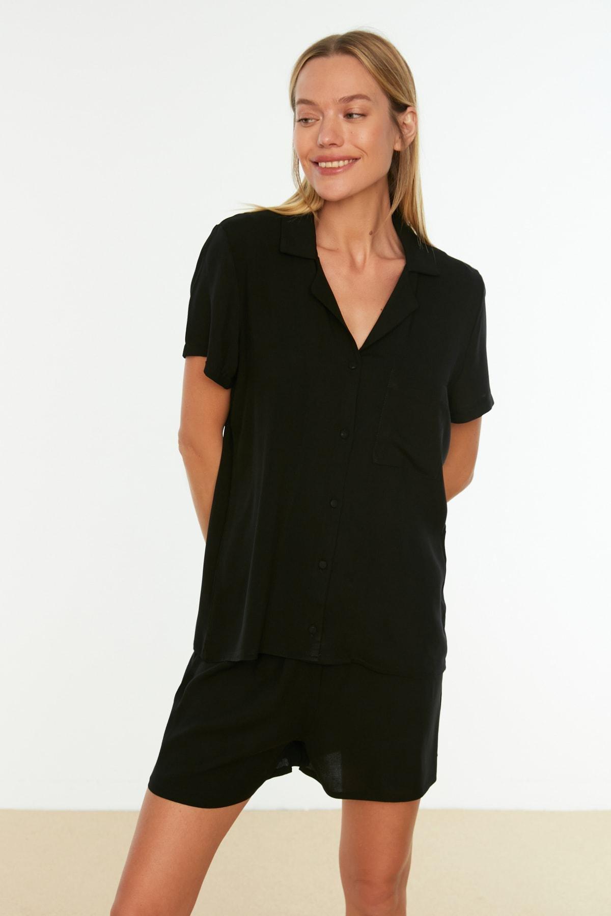 Black Plain Pajama Set, Black, large image number 2