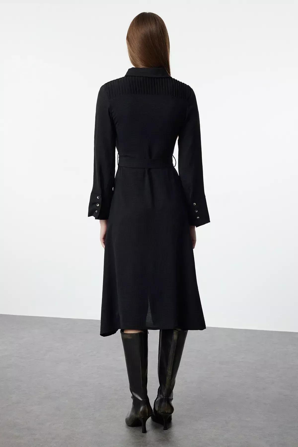 Black Belted Knitted Shirt Dress, , large image number 4