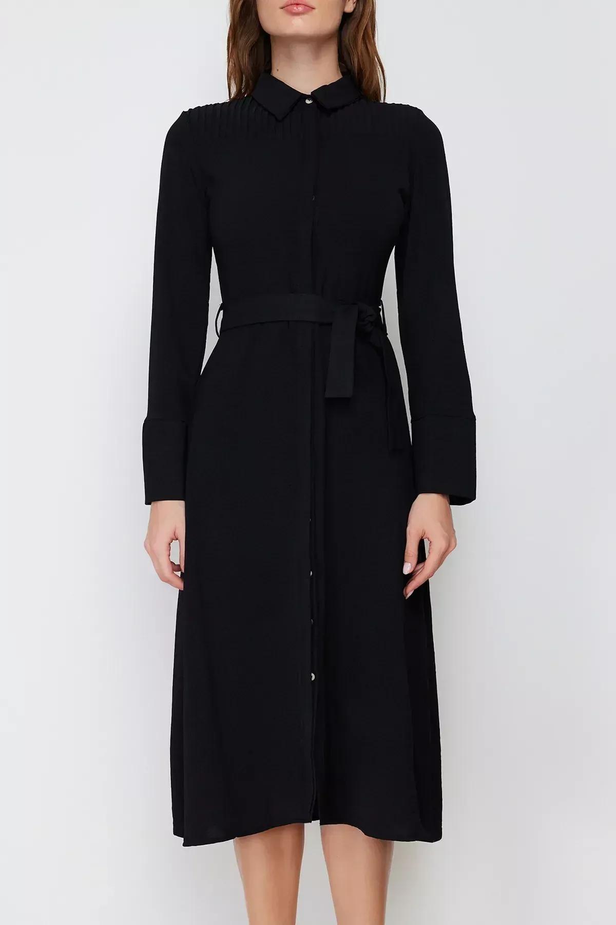 Black Belted Knitted Shirt Dress, , large image number 7