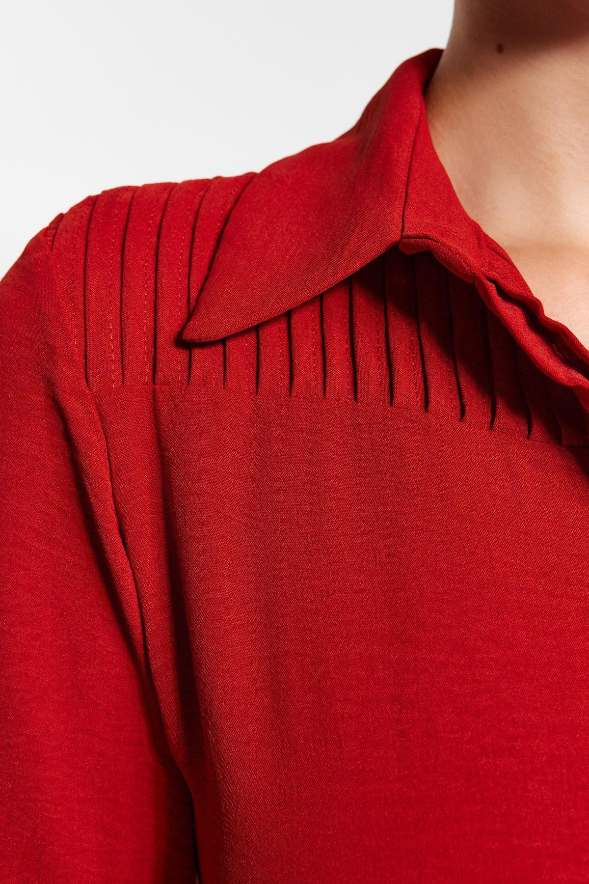 Red Belted Knitted Shirt Dress, , large image number 4