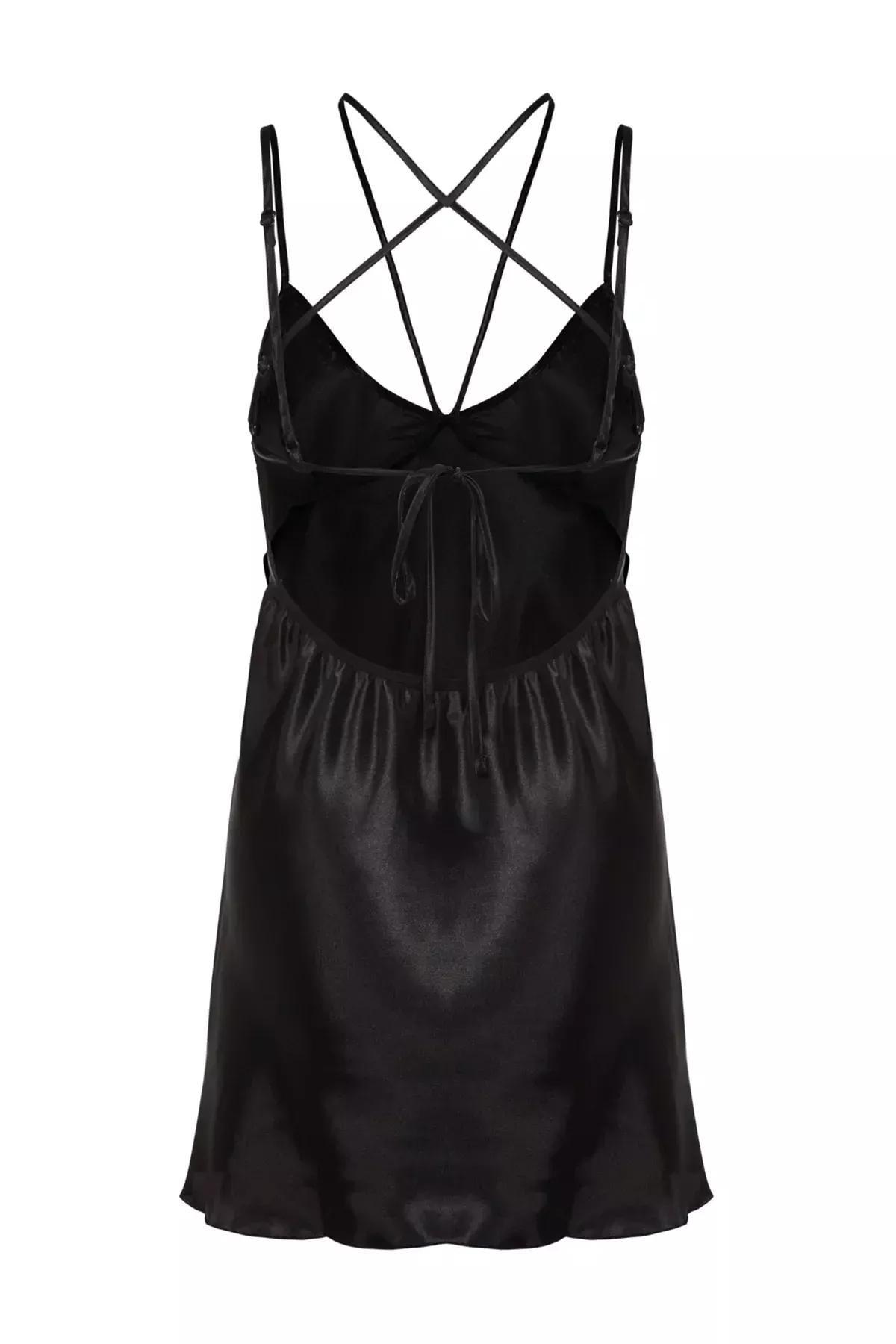 Black Satin Piping Babydoll, BLACK, large image number 6