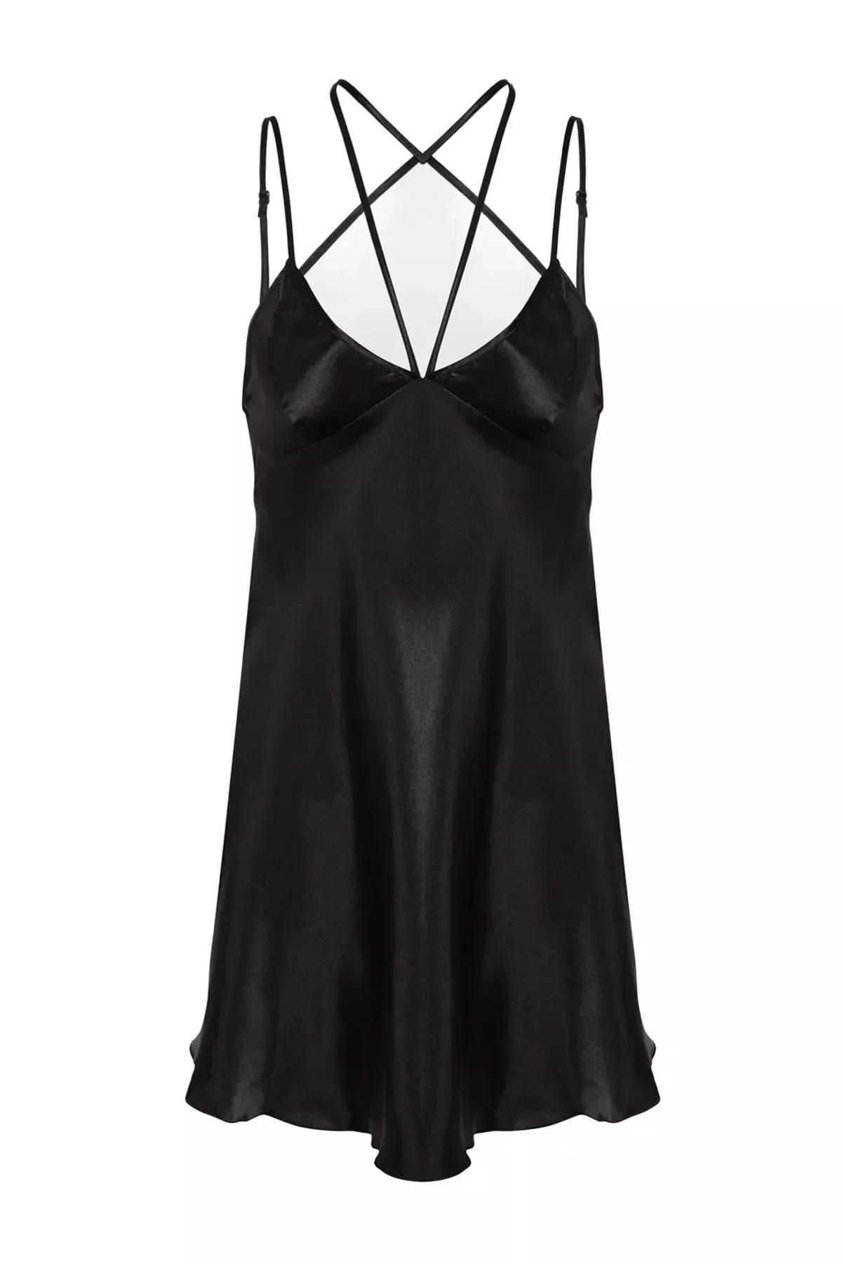 Black Satin Piping Babydoll, BLACK, large image number 7