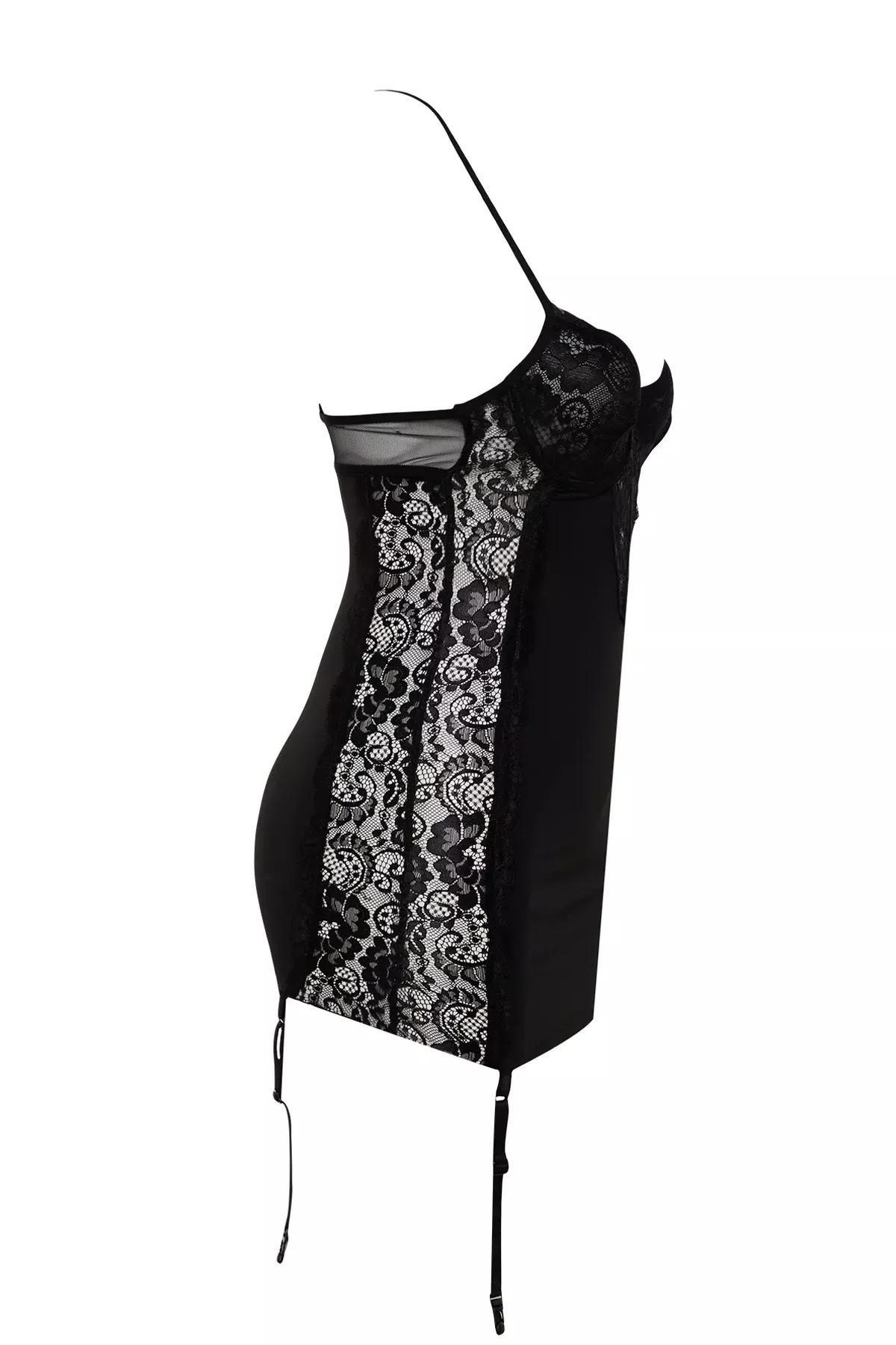 Black Suspenders Detailed Babydoll Dress, BLACK, large image number 7