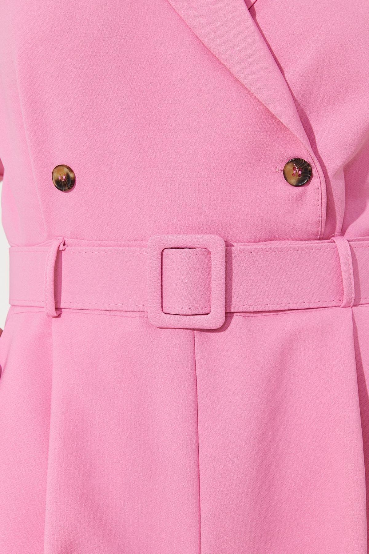 Pink Belted Double-Breasted Mini Jumpsuit, , large image number 4