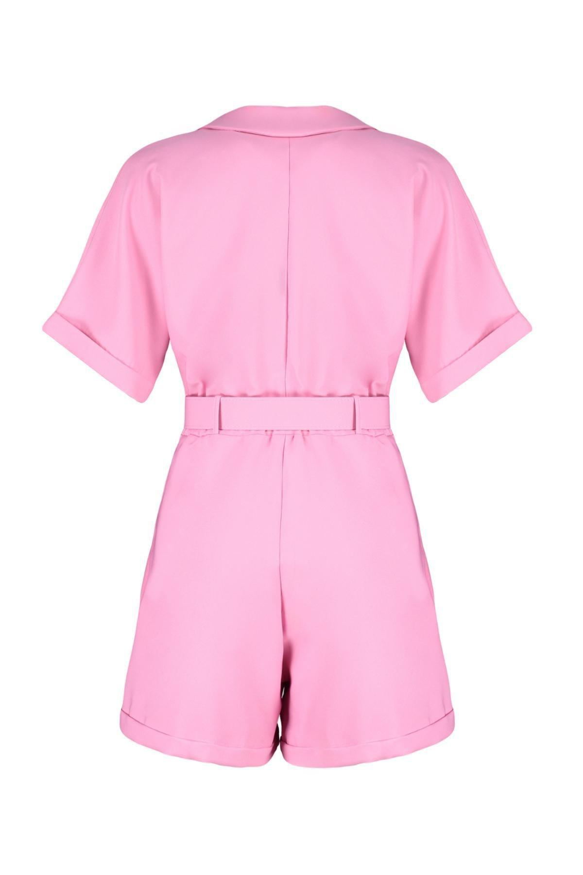 Pink Belted Double-Breasted Mini Jumpsuit, , large image number 6