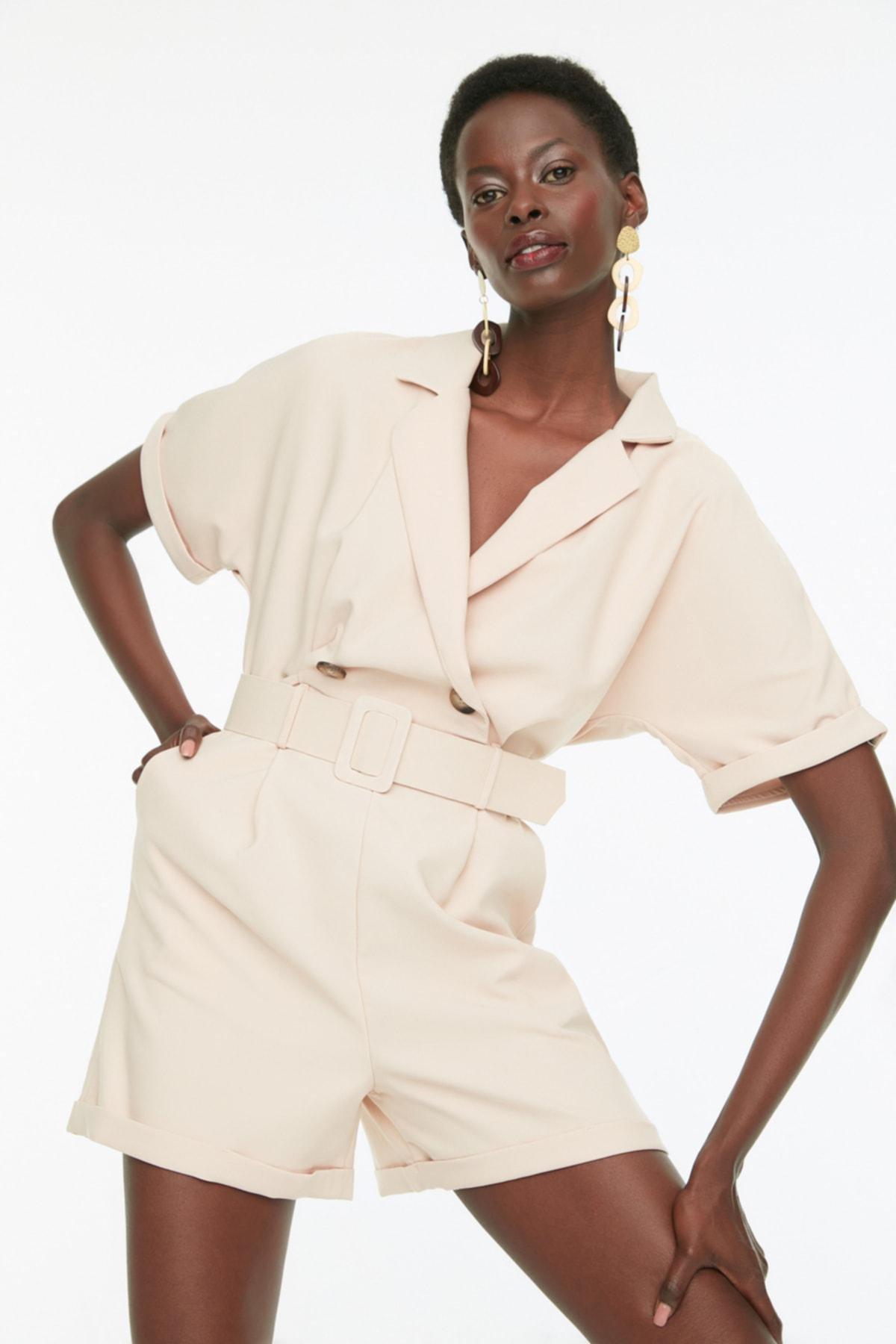 Beige Double-Breasted Jumpsuit, , large image number 2