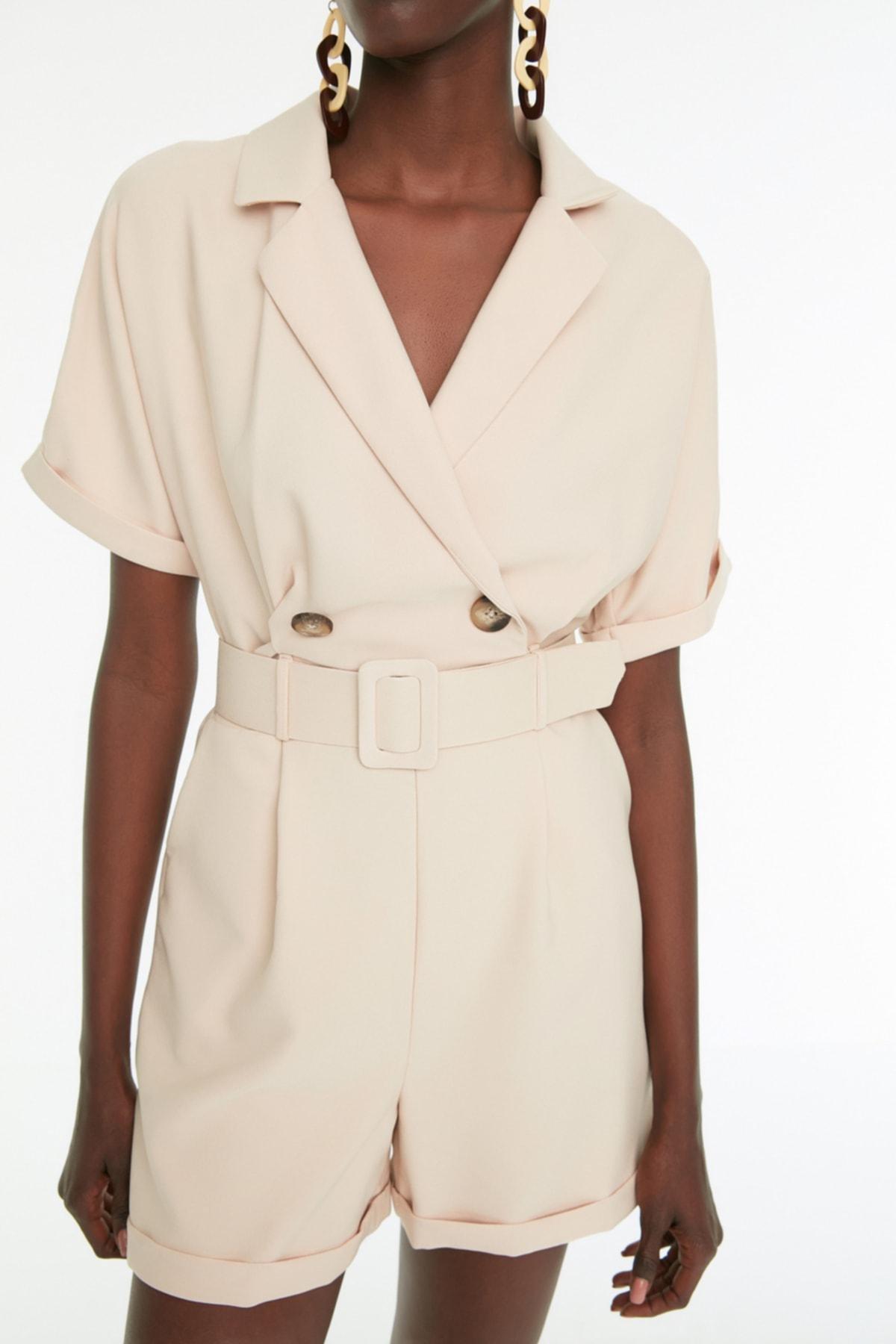 Beige Double-Breasted Jumpsuit, , large image number 3