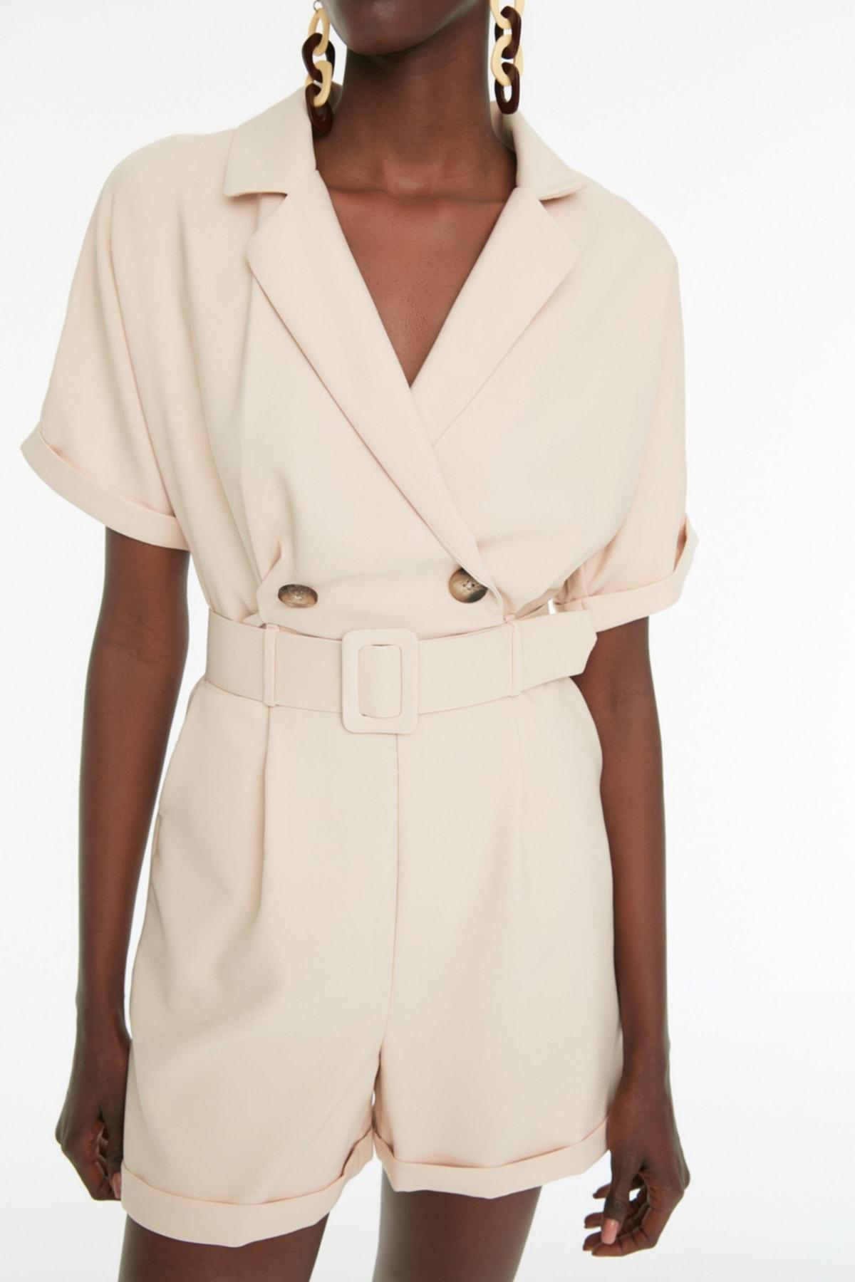 Trendyol - Beige Double-Breasted Jumpsuit