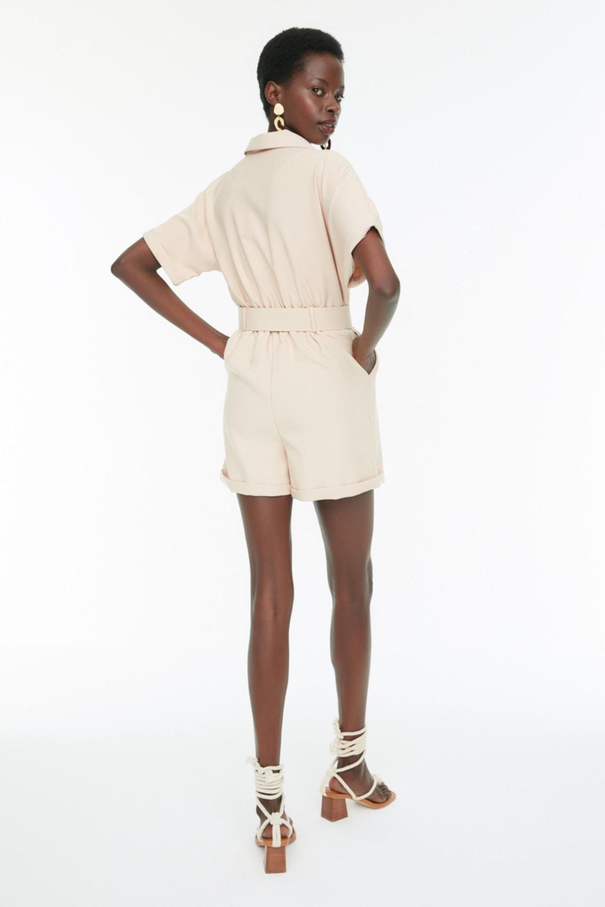 Beige Double-Breasted Jumpsuit, , large image number 4