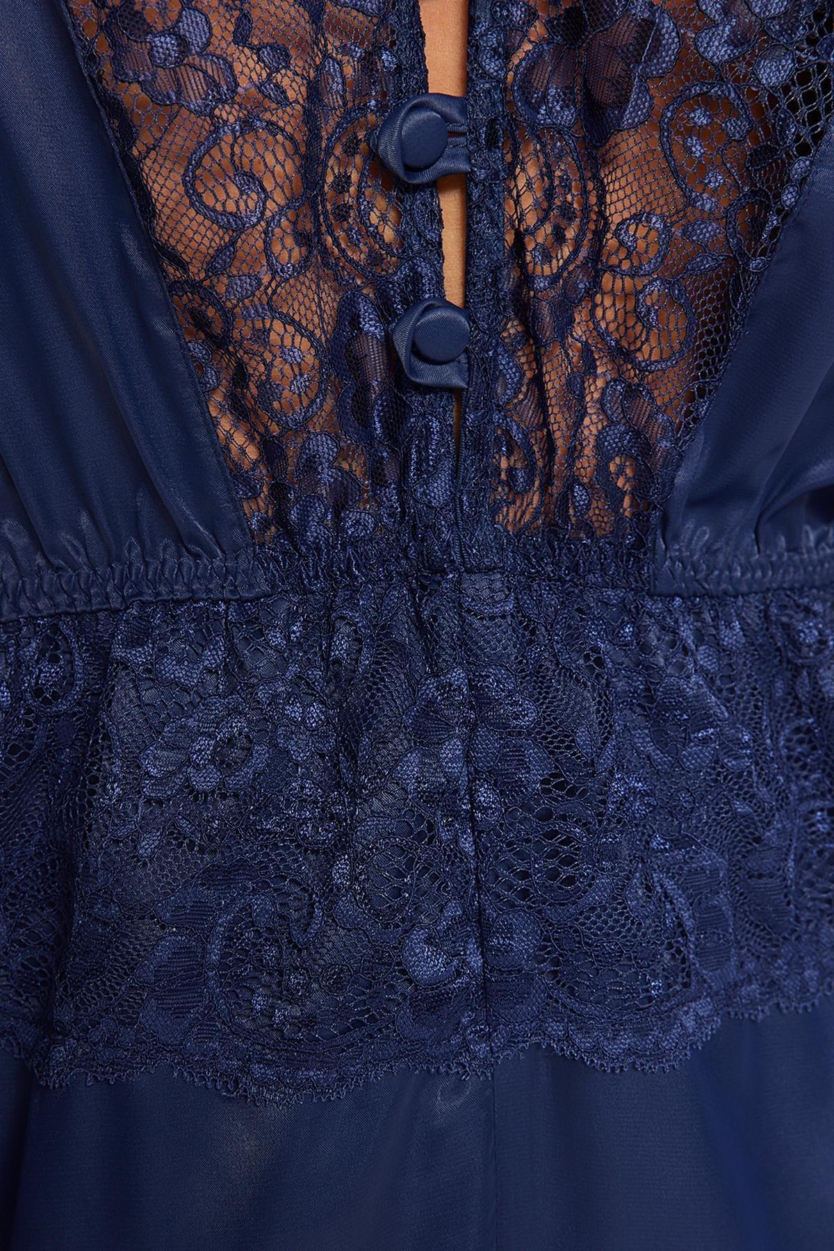 Navy Satin Laced Nightgown, , large image number 5