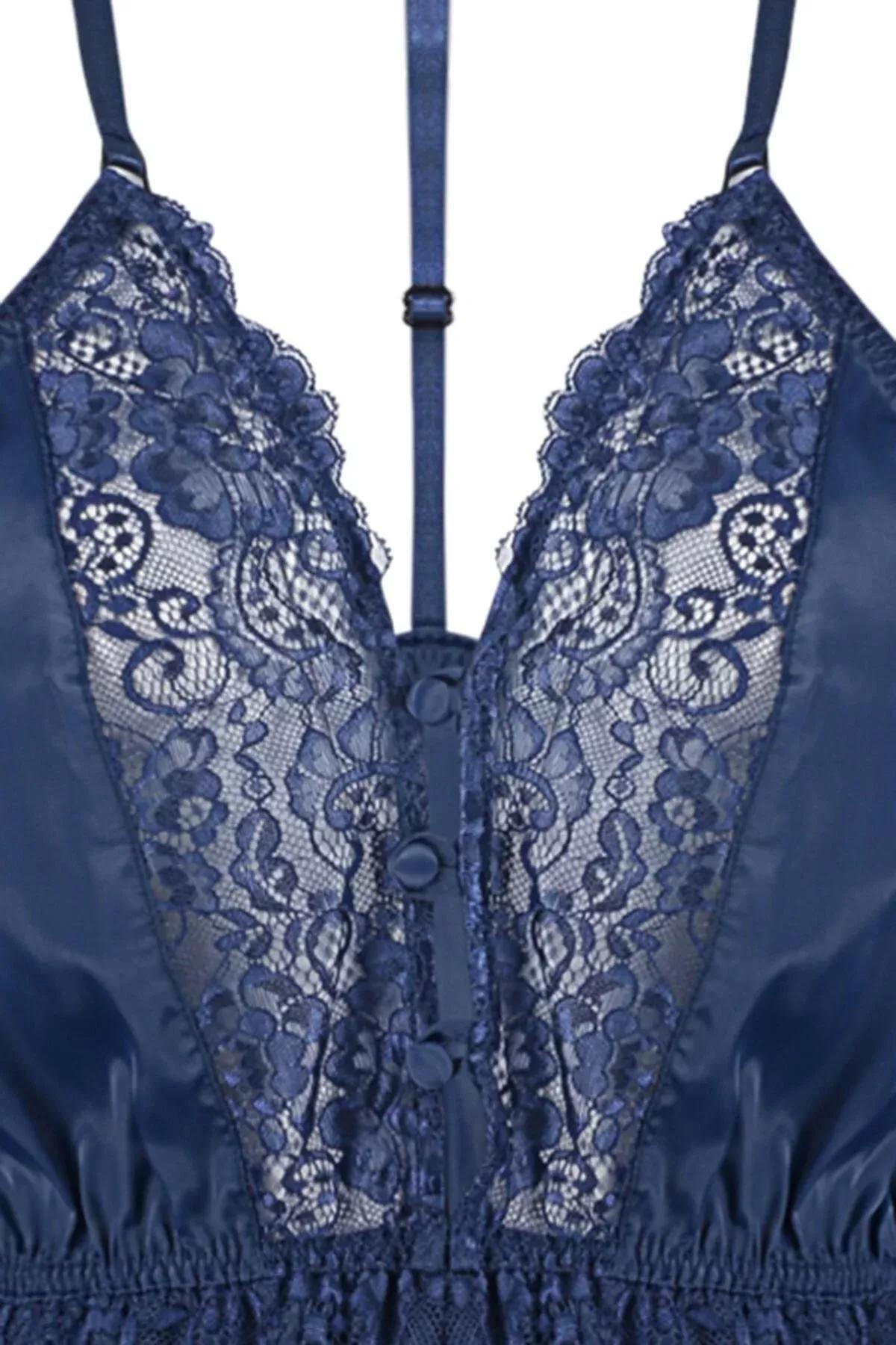 قميص نوم ساتان، كحلي, Navy blue, large image number 6