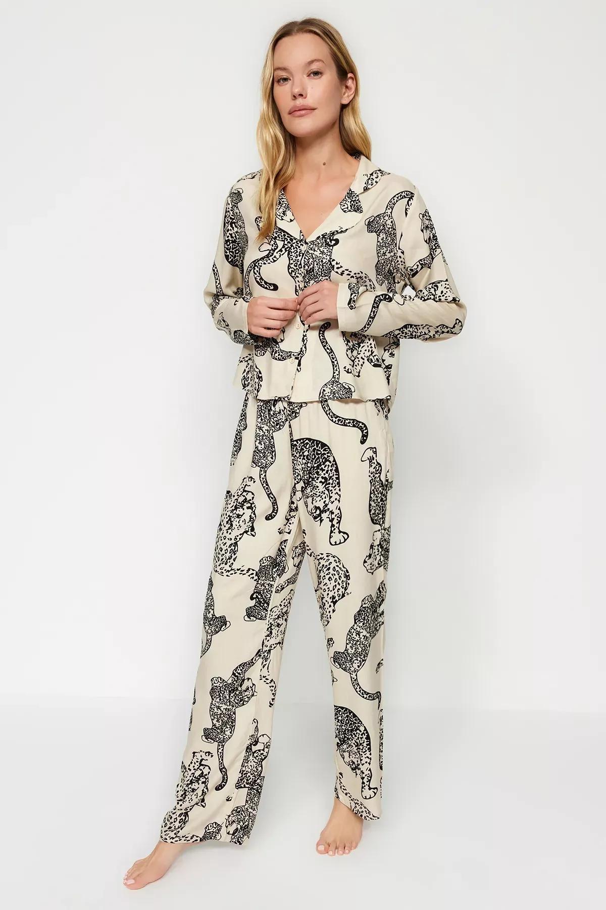Cream Animal Print Pyjama Set, C101_1624, medium