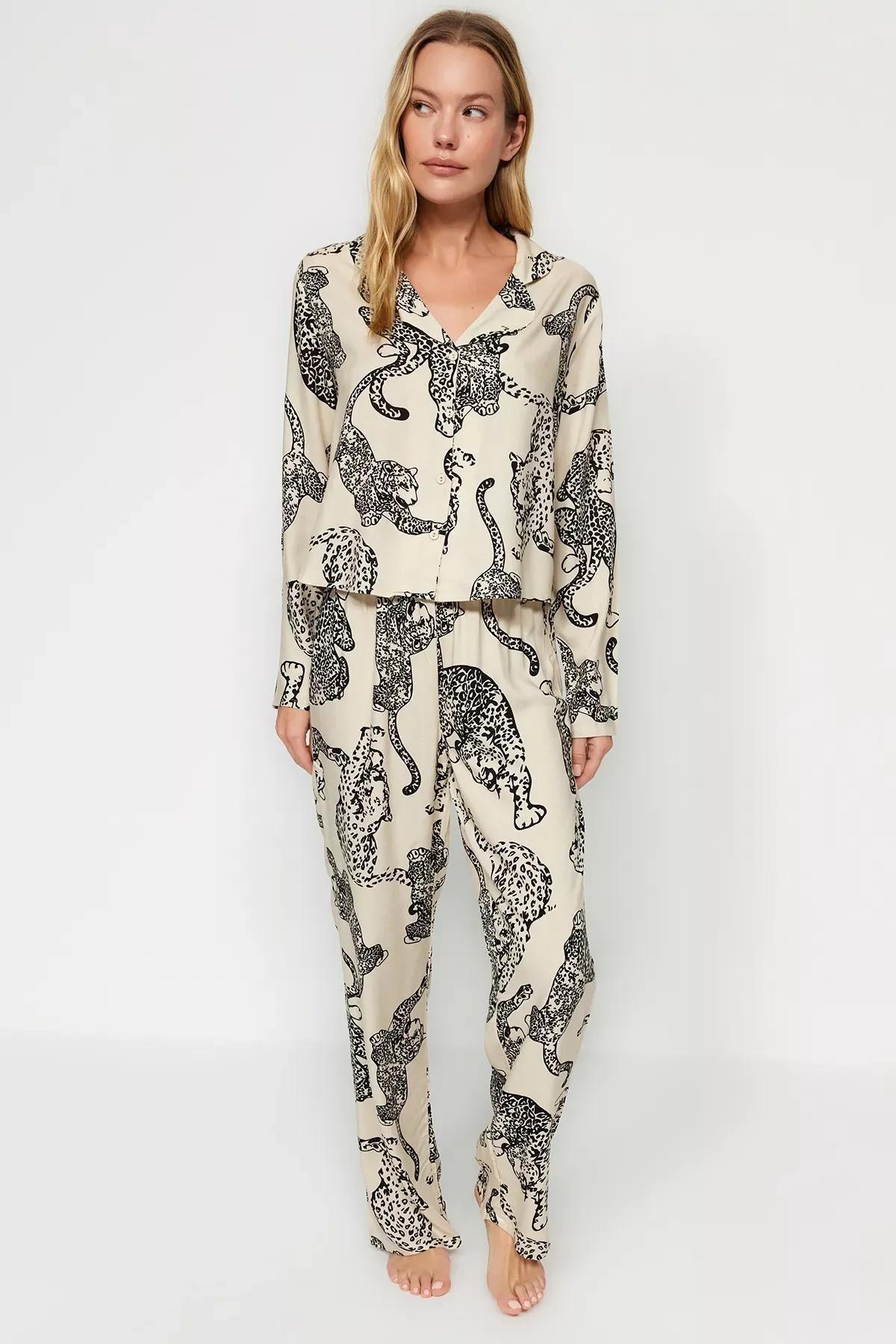 Cream Animal Print Pyjama Set, C101_1624, medium