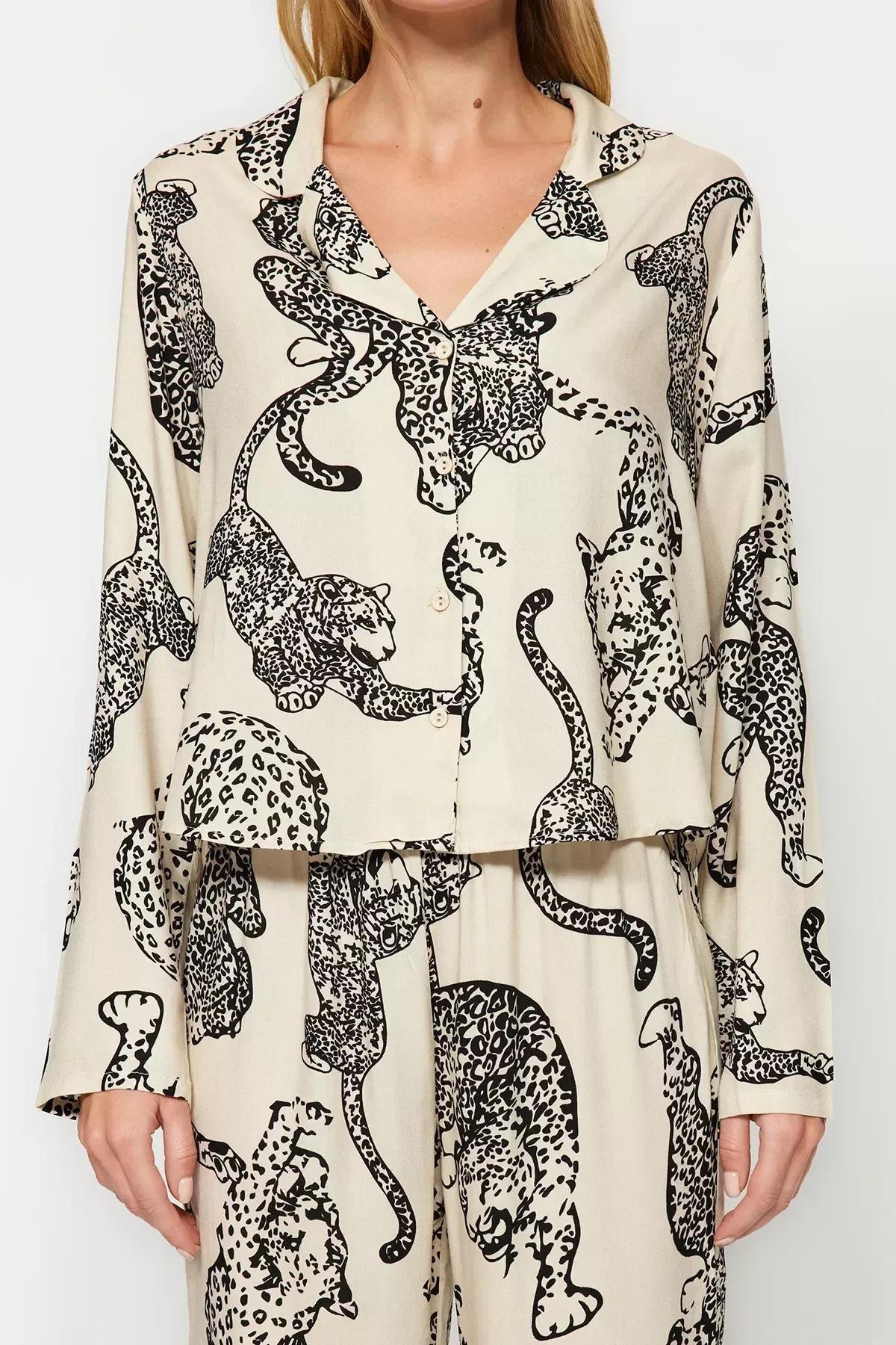 Cream Animal Print Pyjama Set, C101_1624, large image number 3