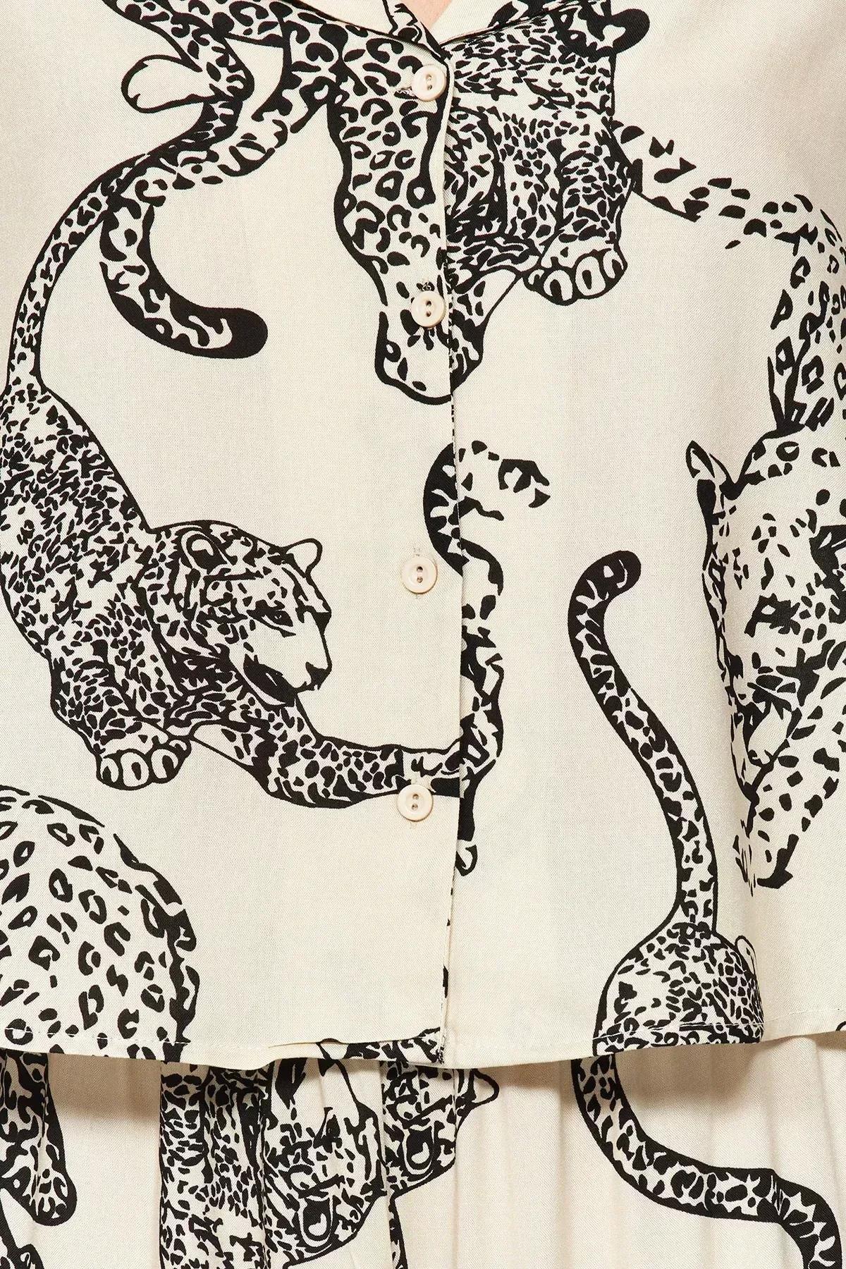 Cream Animal Print Pyjama Set, C101_1624, large image number 4