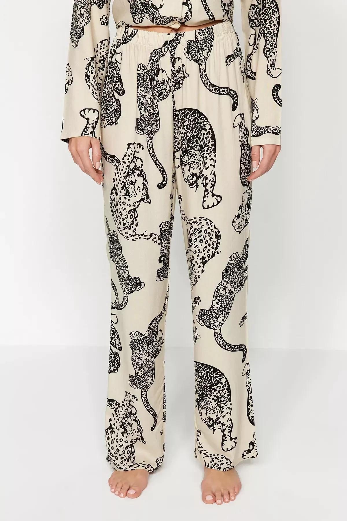 Cream Animal Print Pyjama Set, C101_1624, large image number 5