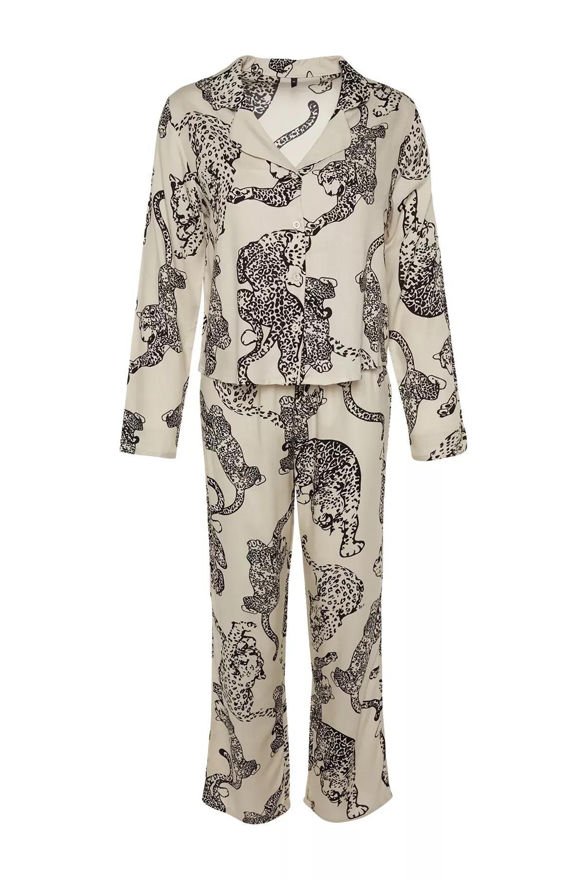 Cream Animal Print Pyjama Set, C101_1624, large image number 6