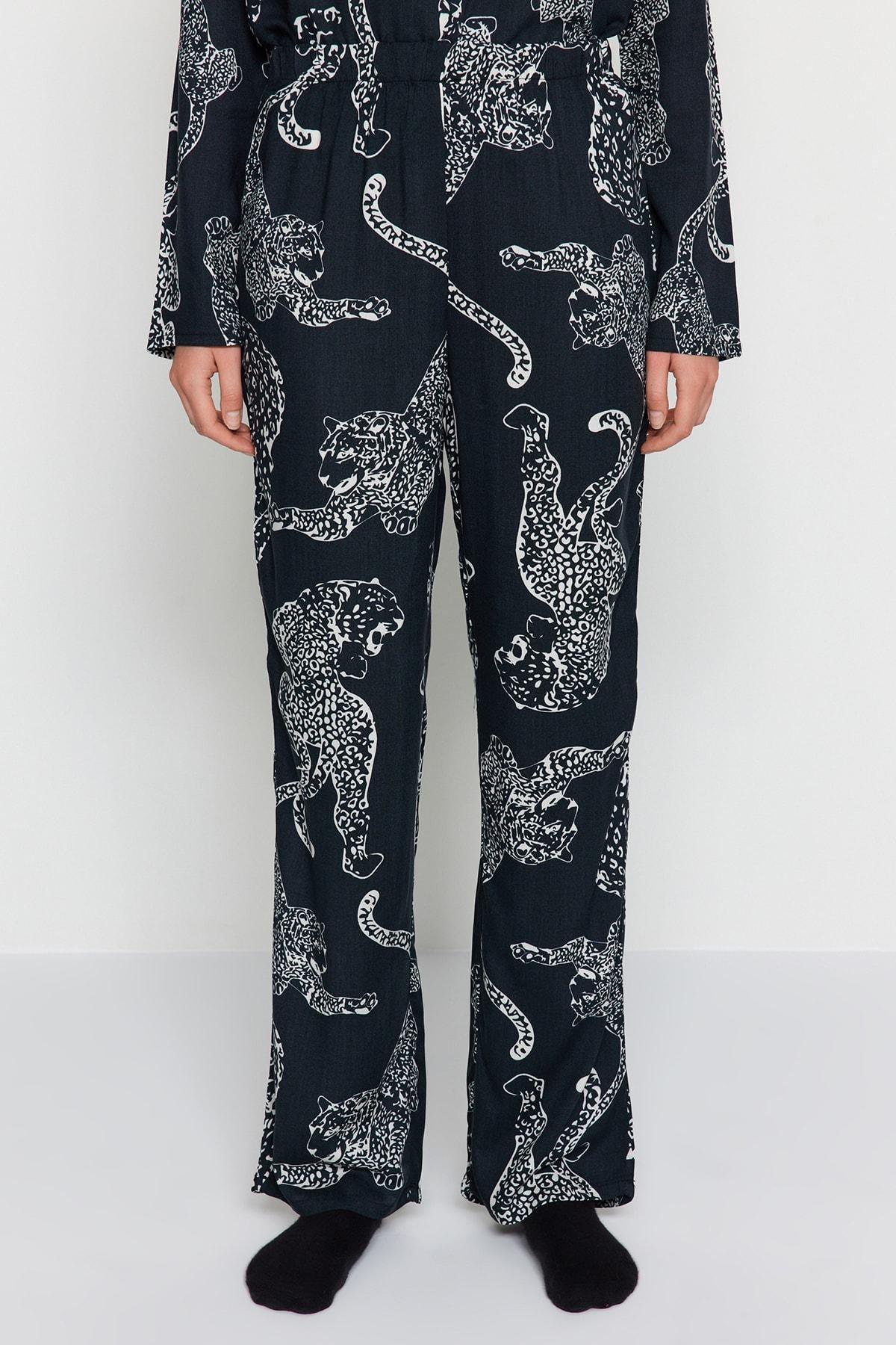 Grey Leopard Patterned Woven Pyjamas Set, , large image number 5