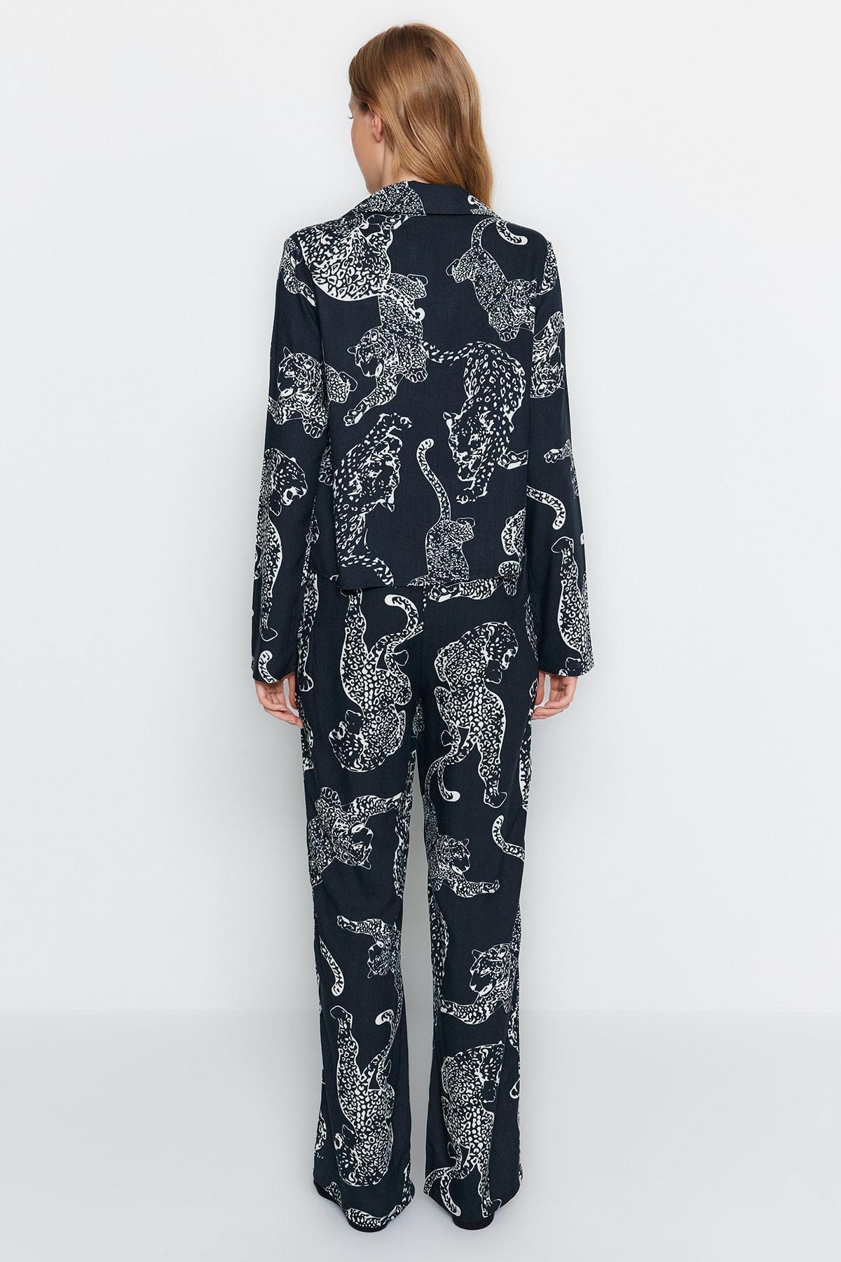 Grey Leopard Patterned Woven Pyjamas Set, , large image number 7