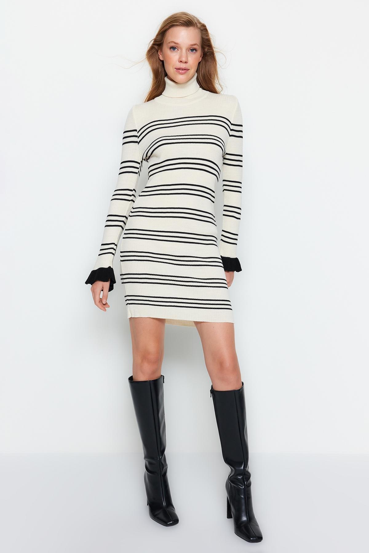 Cream Turtle Neck Sweater Dress, , medium