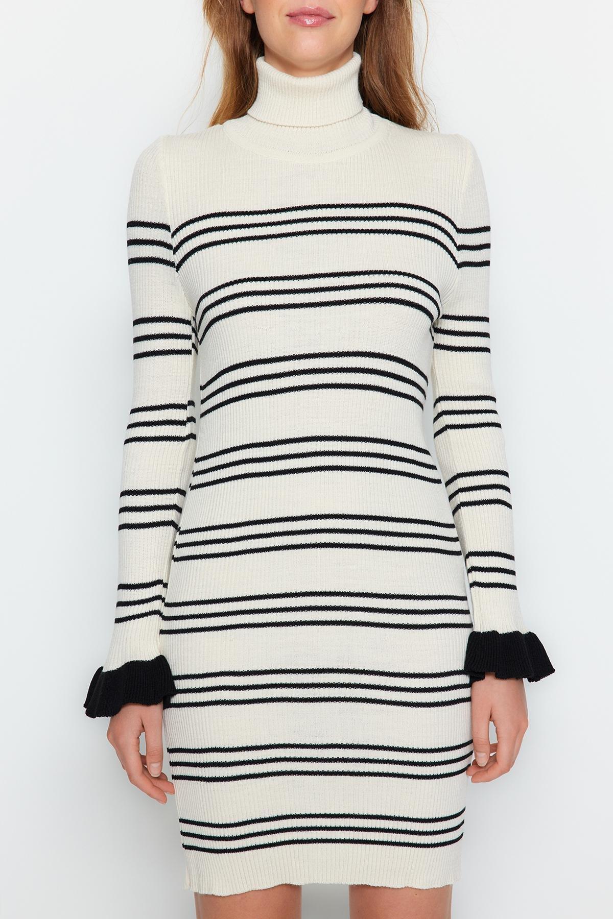 Cream Turtle Neck Sweater Dress, STONE, large image number 3