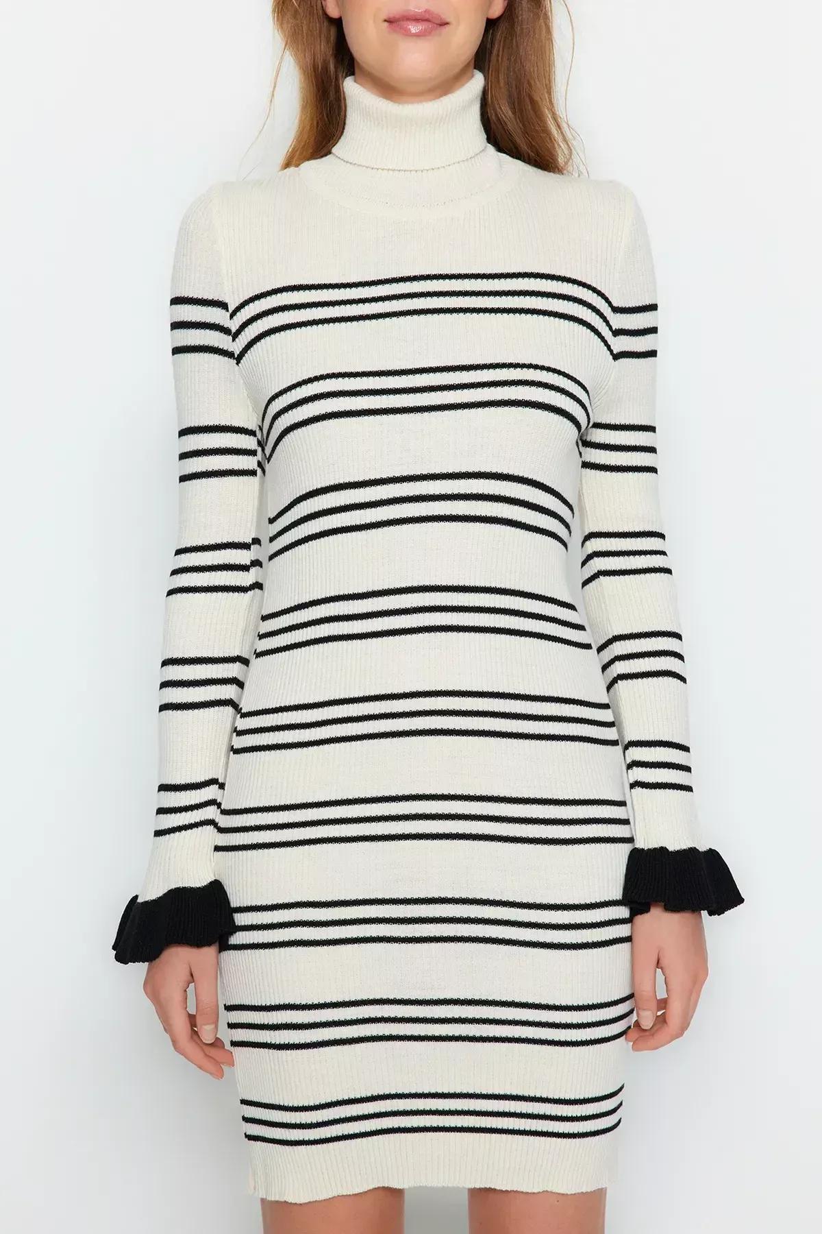 Cream Turtle Neck Sweater Dress, STONE, large image number 3