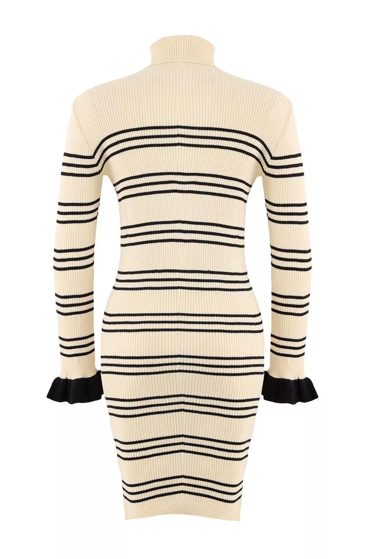 Cream Turtle Neck Sweater Dress, STONE, large image number 7