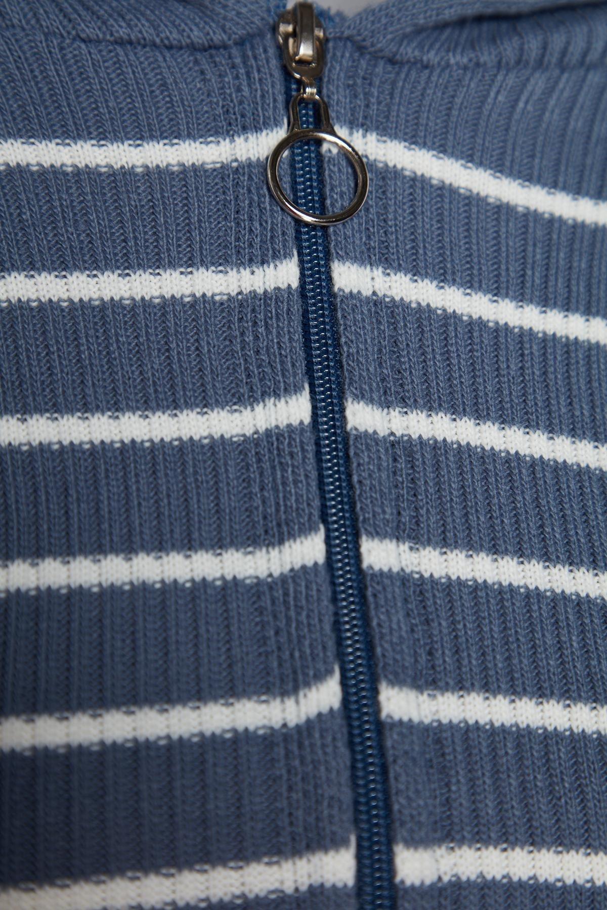 Blue Cropped Hooded Knitted Cardigan, Indigo, large image number 6