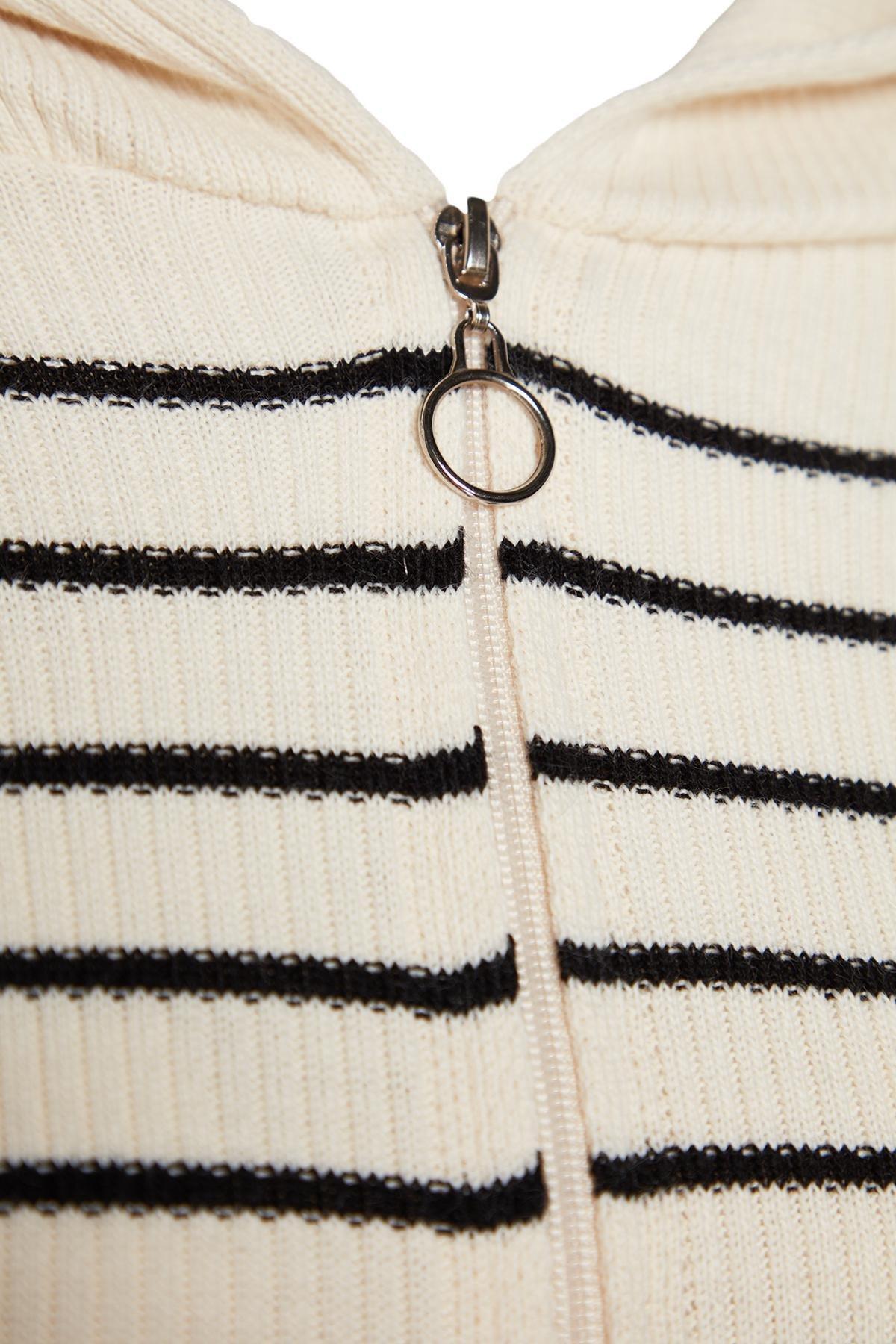Beige Cropped Hooded Knitted Cardigan, STONE, large image number 7