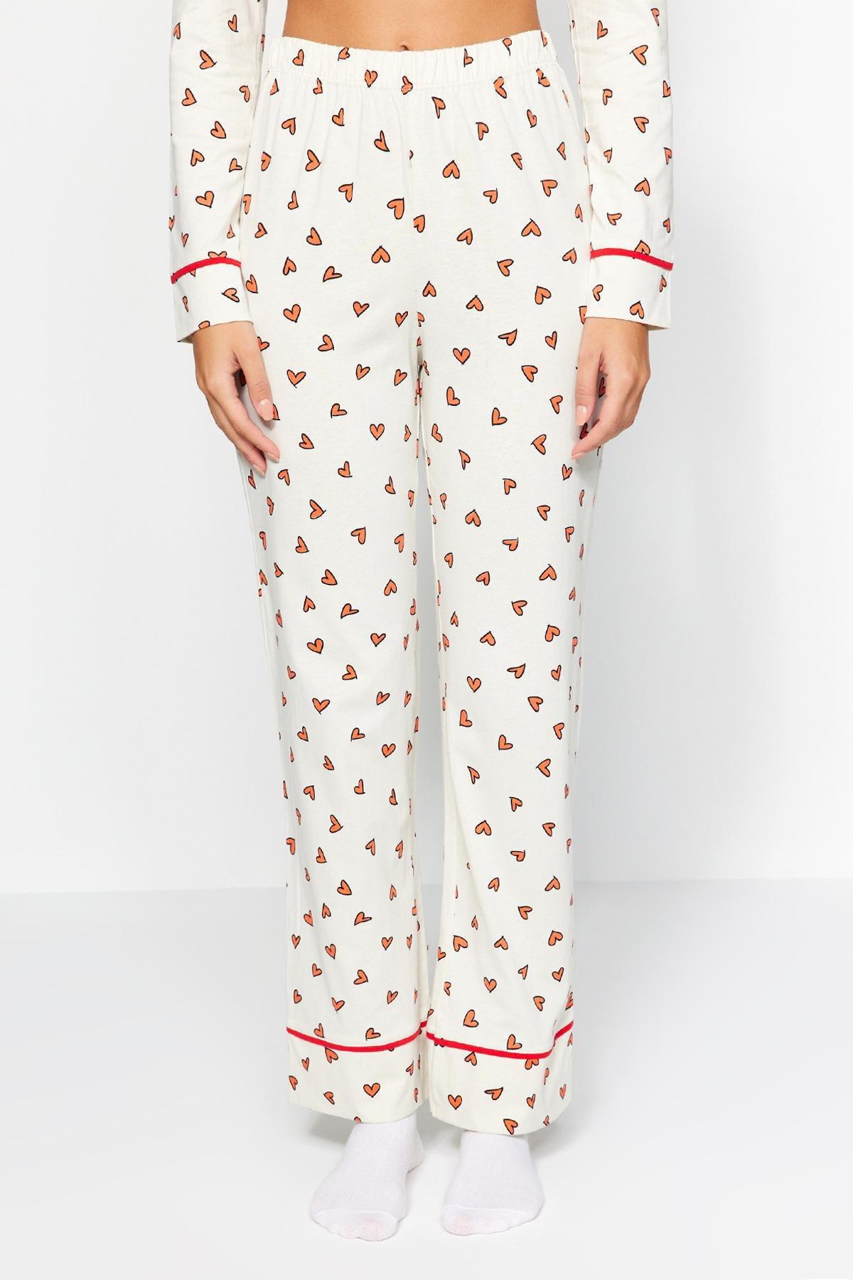 Beige Heart Patterned Knitted Pyjamas Set, , large image number 10