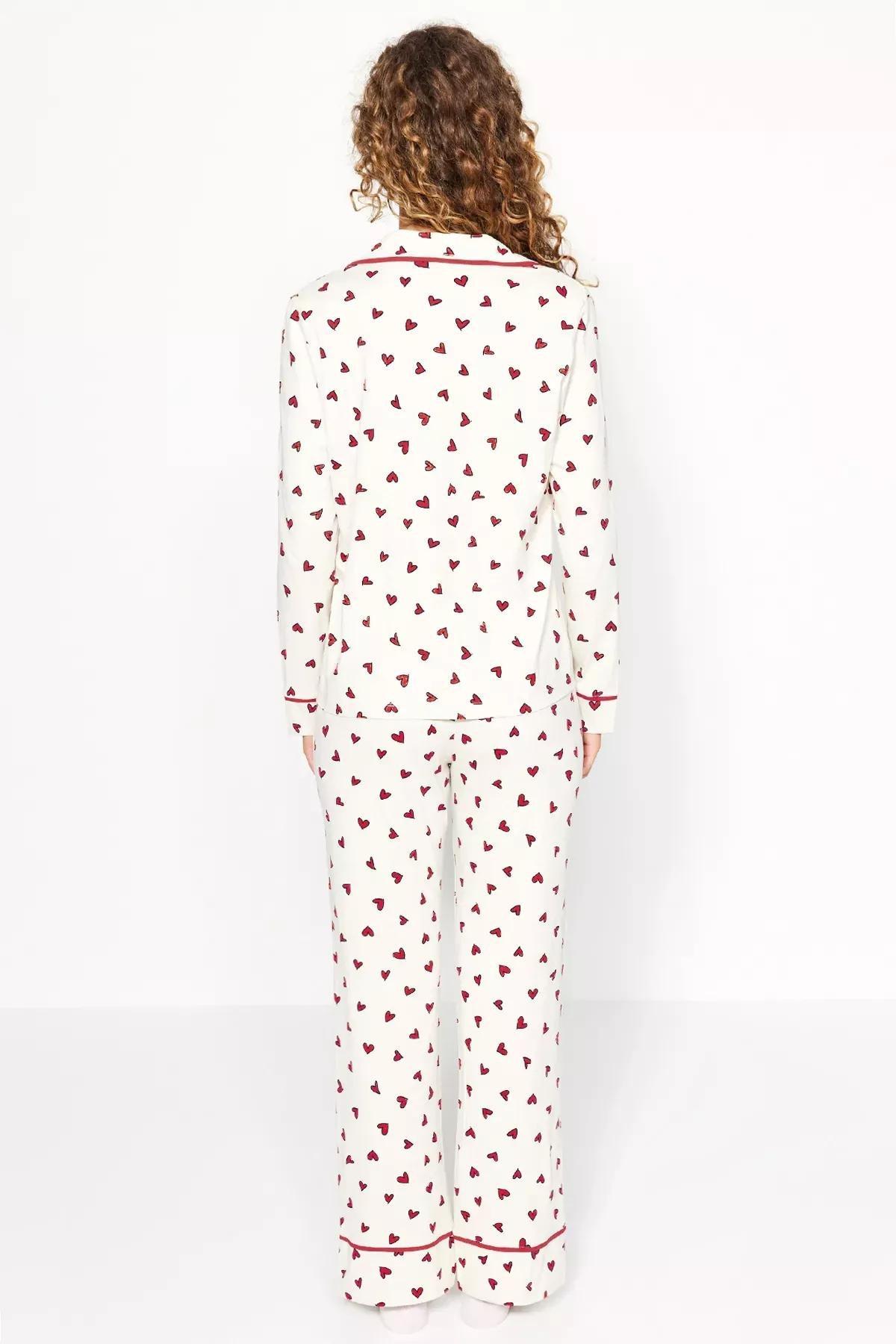 Beige Heart Patterned Knitted Pyjamas Set, , large image number 11