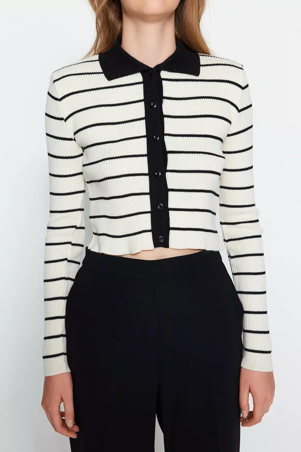 Black Striped Knitwear Cardigan, BLACK, large image number 3