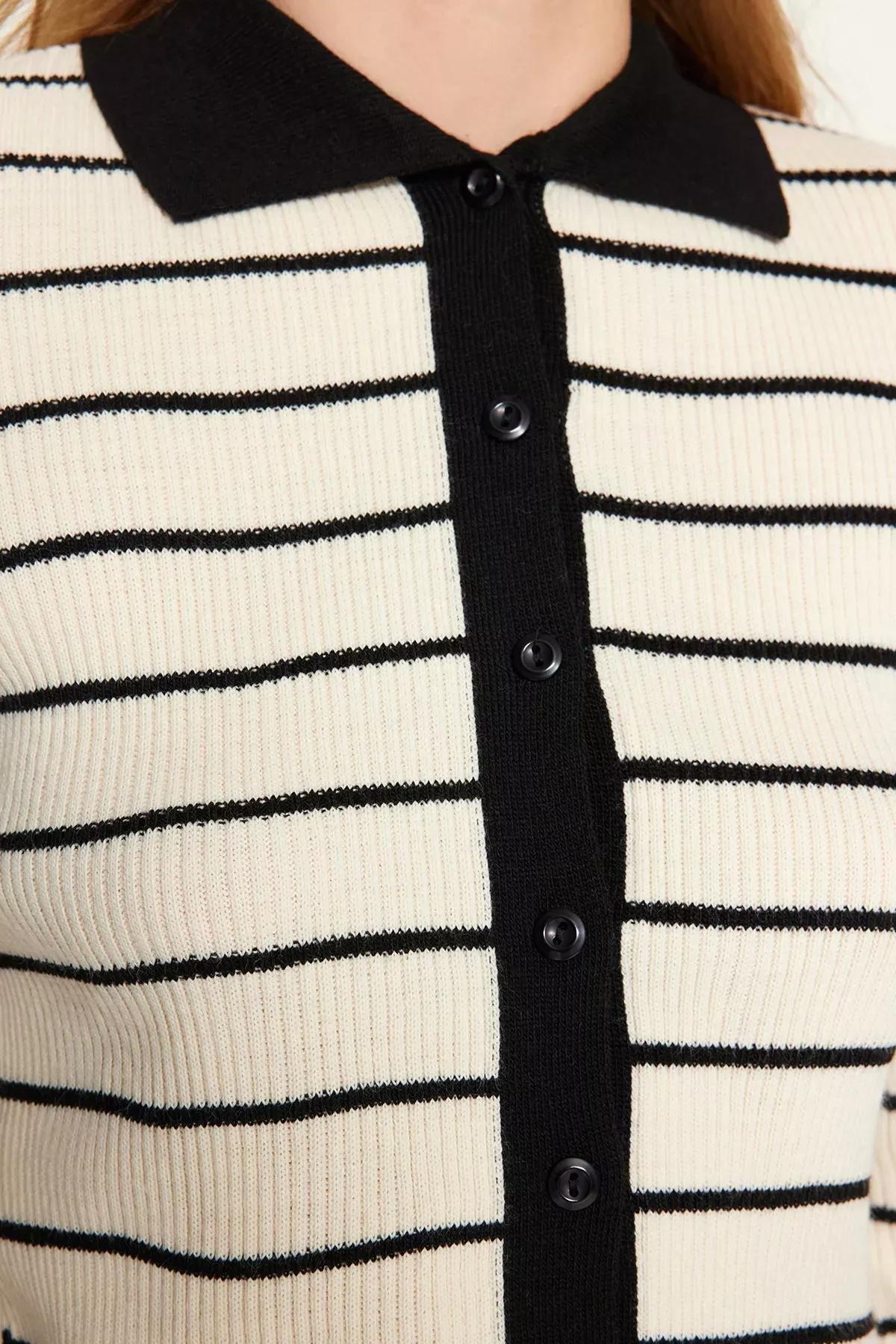 Black Striped Knitwear Cardigan, BLACK, large image number 4
