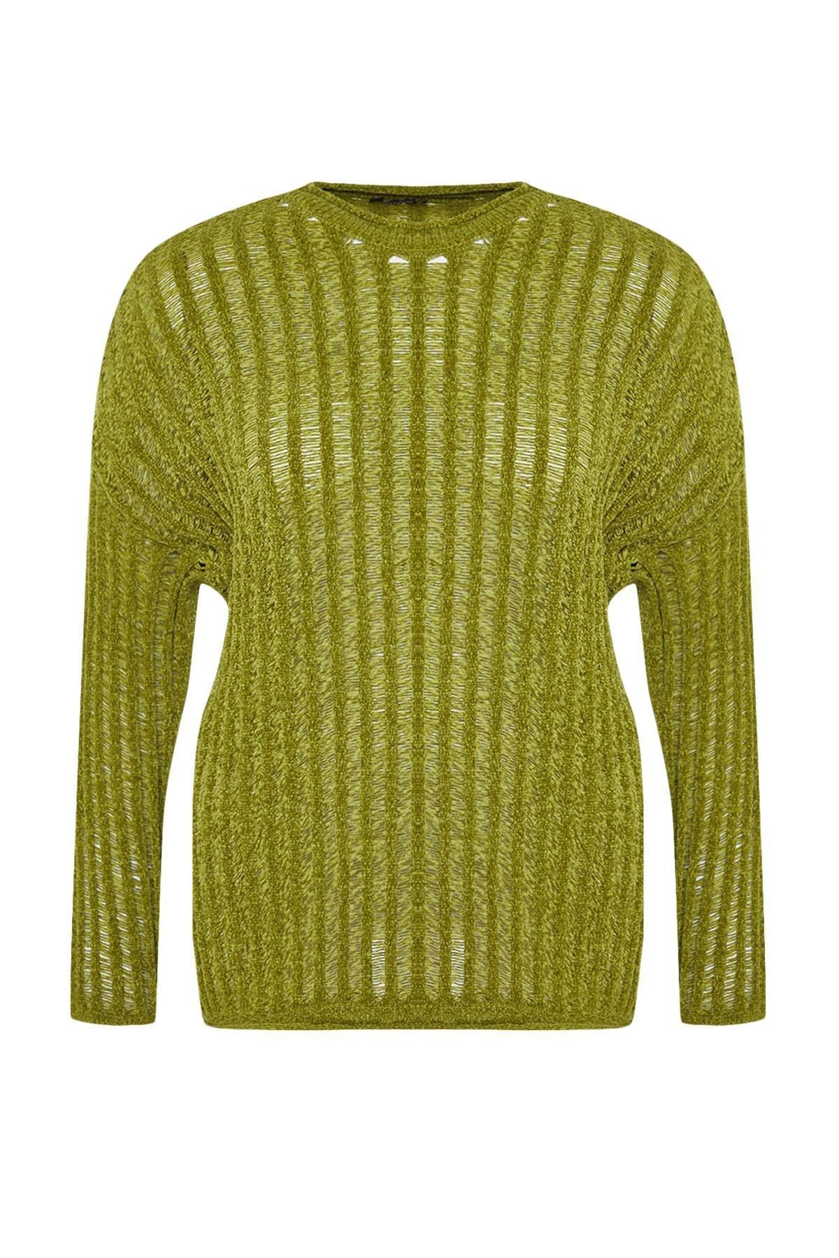 Trendyol - Green Perforated Knitted Sweater