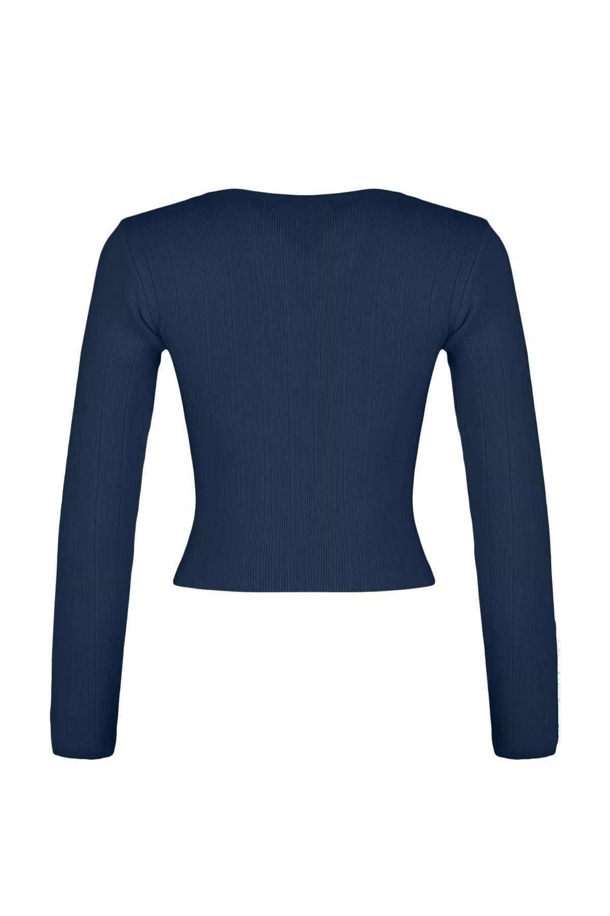 Navy Cropped Knitted Sweater, Navy blue, large image number 6
