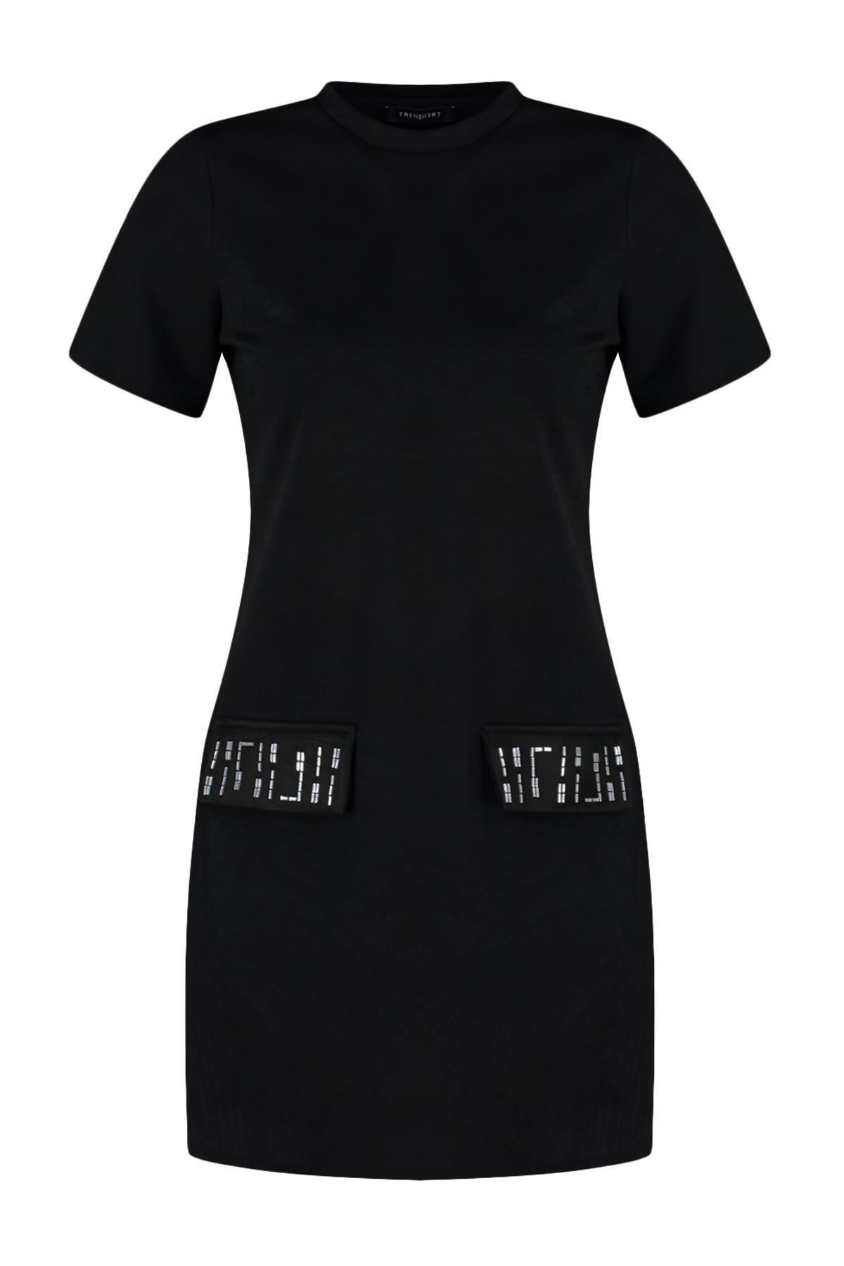 Black Crew Neck Mini Suede Knitted Dress, , large image number 5